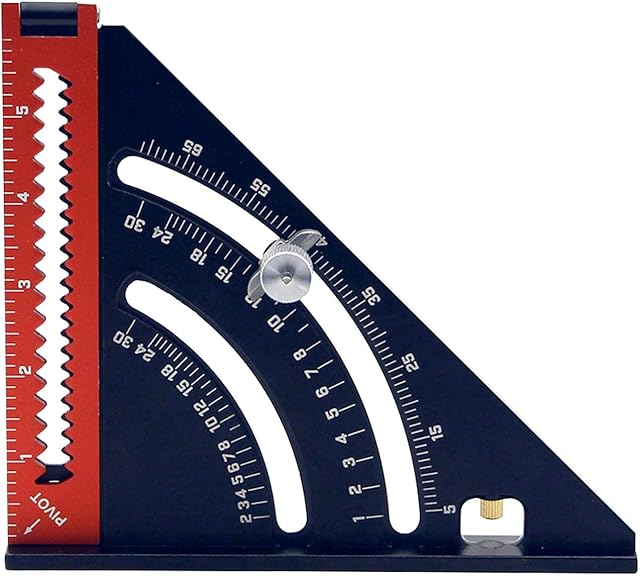 HINMAY 2 in 1 Extendable Layout Tool, 6 Inch Extendable Folding Triangle Ruler, Aluminum Rafter Square Carpenter Square with Base Precision Goniometer Multi-angle Measurement Woodworking Tools