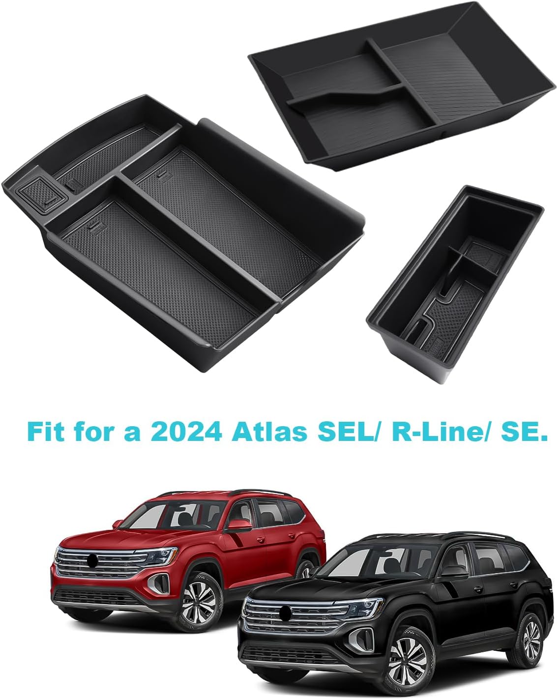 CDEFG 3PCS for 2024 2025 Atlas Center Console Organizer Tray Compatible with 2024 2025 Volkswagen VW Atlas SEL R-Line SE/Atlas Cross Sport Accessories Middle Console Floor Tray Storage Box