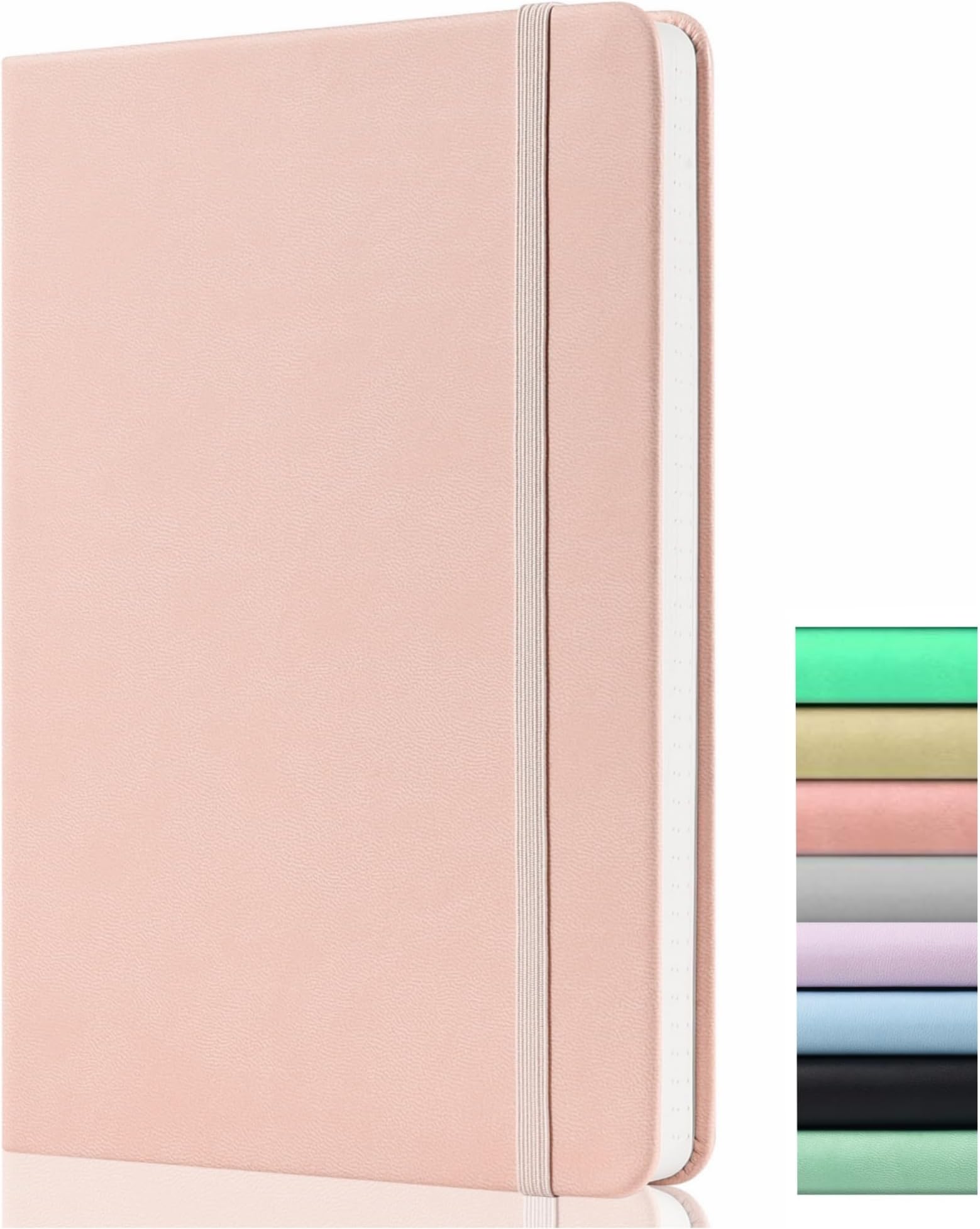 Dotted Journal - A5 Dot Grid Notebook with 120gsm Paper, 172 Pages, Hardcover Dotted Journal with Back Pocket, 2 Mark Ribbons, Pastel Pink