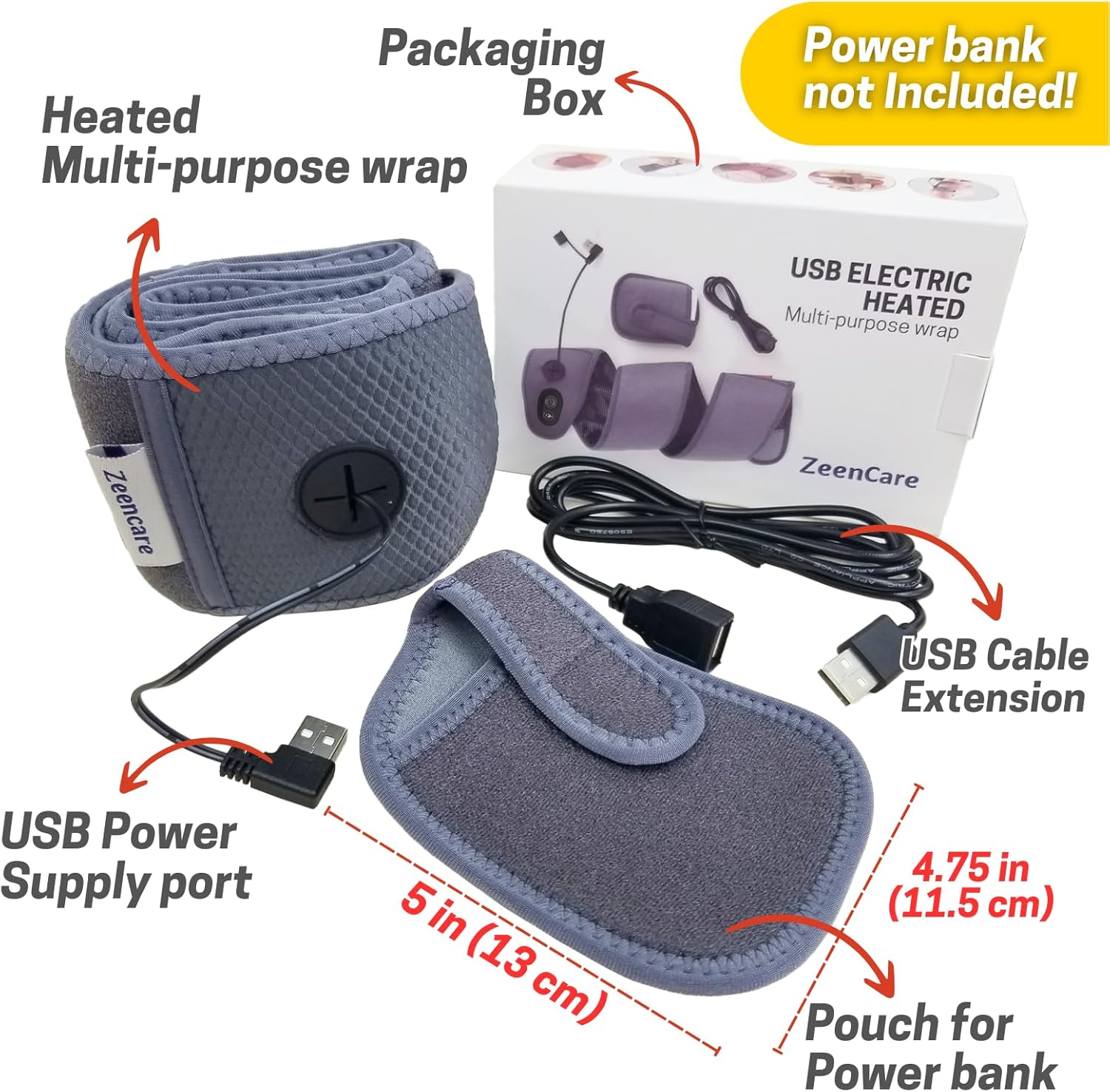 Heating Pad Arm 39x3.5in Extra Long Heated Wrap Brace for Wrist Elbow Arm Knee Ankle Leg, 3 Heat Settings Cordless Wireless Timer USB Powered (Power Bank Not Included) - Image 4