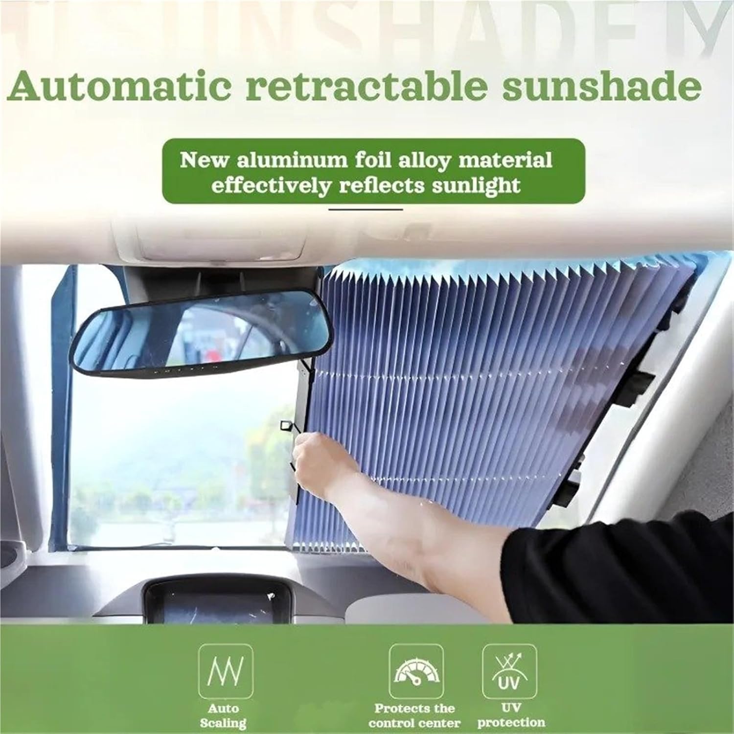 Car Automatic Retractable Folding Sunshade Sun Protection Heat Insulation Curtain Adsorption 80cm(65cm)