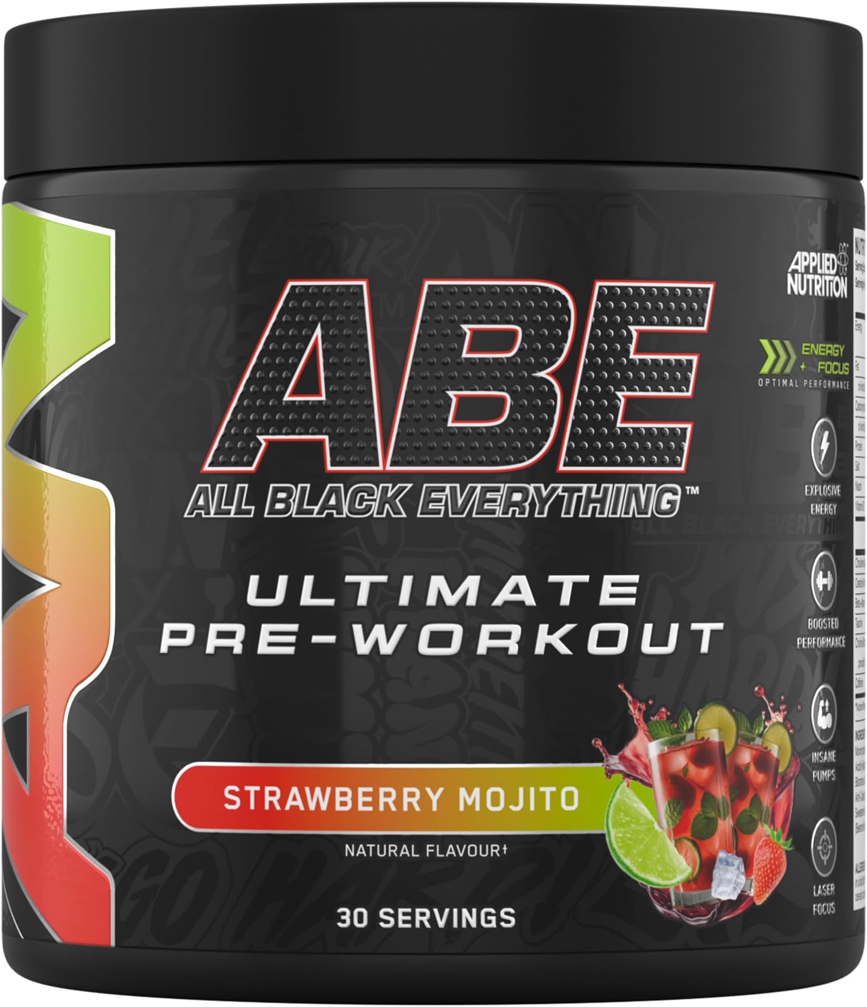 Applied Nutrition ABE Pre Workout - All Black Everything Pre Workout Powder, Energy & Physical Performance with Citrulline, Creatine, Beta Alanine (375g - 30 Servings) (Strawberry Mojito)