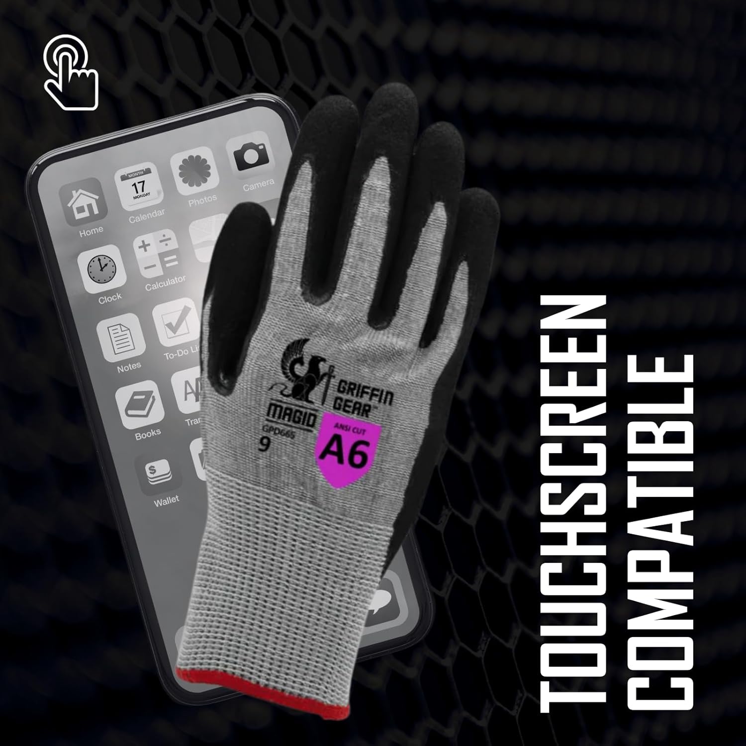 MAGID Griffin Gear ANSI A6 Lightweight Sandy Nitrile Coated Work Gloves, 1 Pair, 10/XL, GPD665