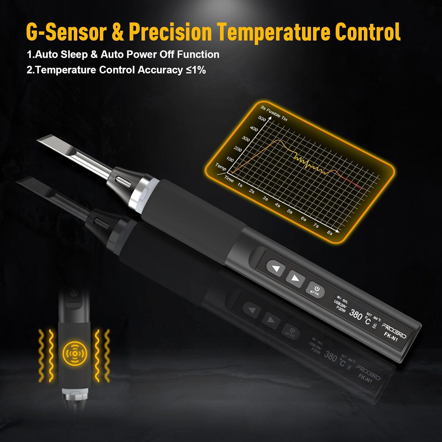FROGBRO Soldering Iron Kit, PD/QC 65W Mini Digital Soldering Iron, 212-840℉ Fast Heating, 3 Soldering Tips, Digital OLED Screen Display, Auto Sleep (With Power Adapter)