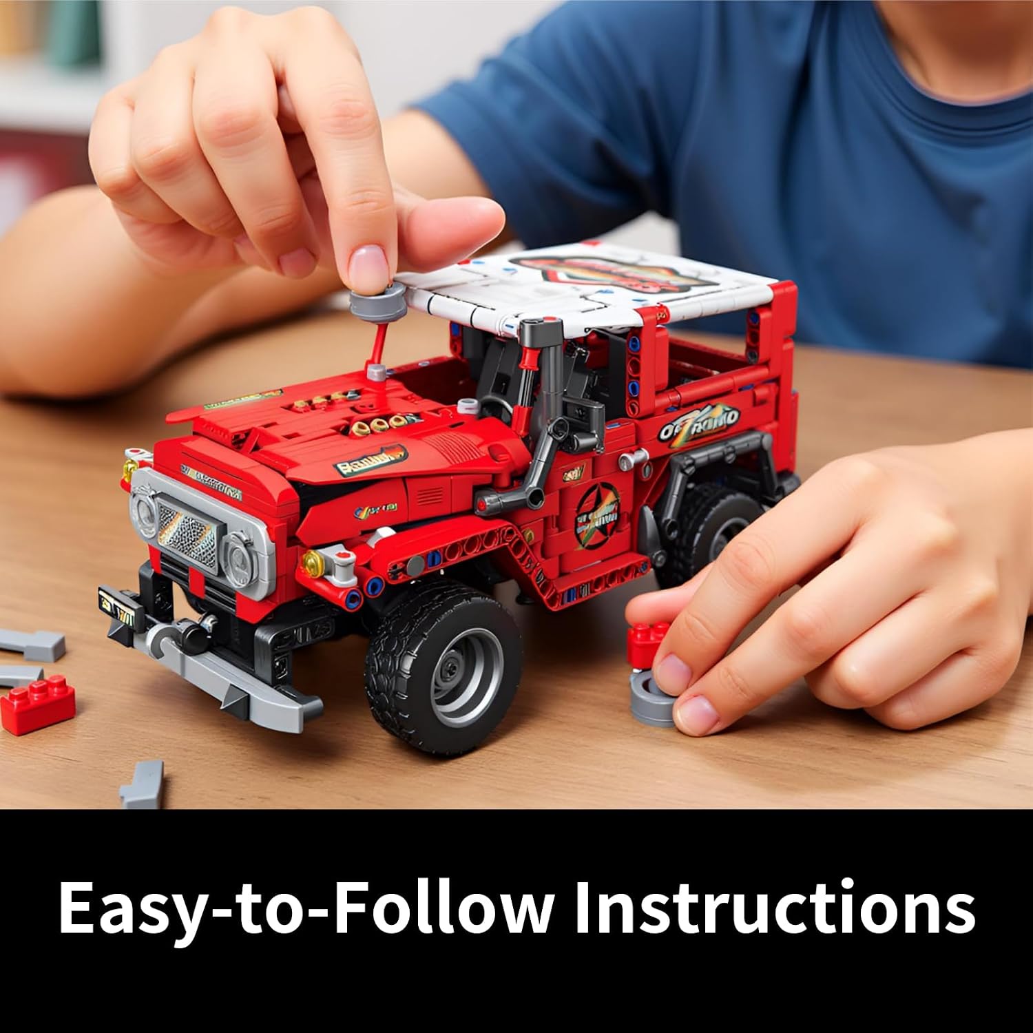 Technic Car Building Sets Easter Pull-Back Function 910 PCS Red Off-Road Vehicle Creative Model Display Gift Christmas Birthday Ages 14+ image 2