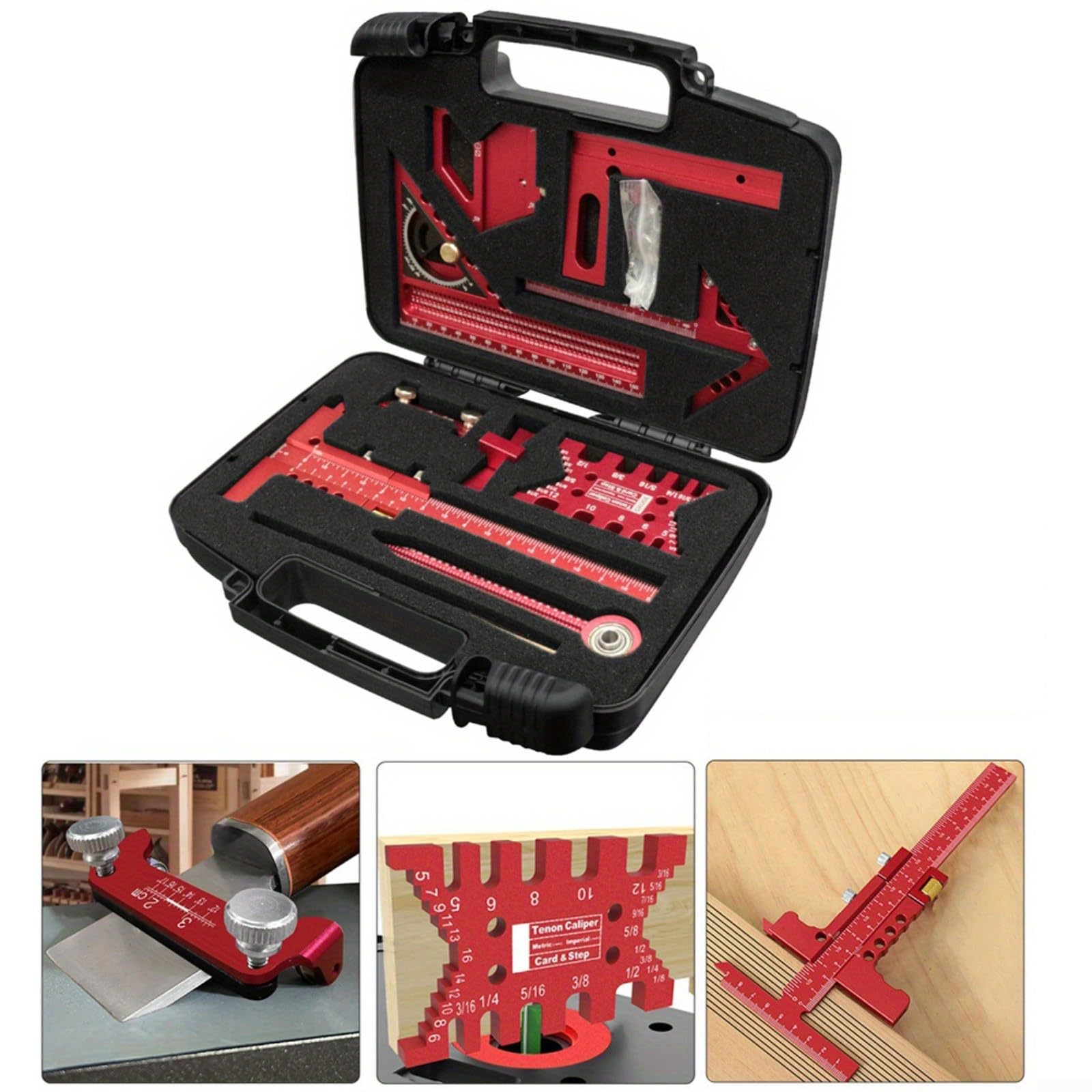 Kit de regla de medición y marcado multiusos para carpintería con herramientas de aleación de aluminio (9 piezas)