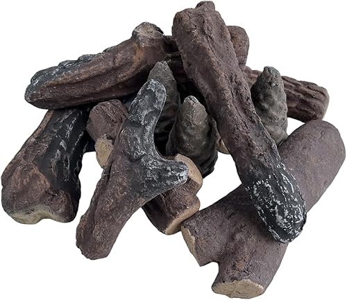 Miniatura 3 de Juego de troncos de chimenea de gas de 10 piezas, decoración de leña de cerámica simulada pequeña para chimeneas eléctricas de etanol de gas,