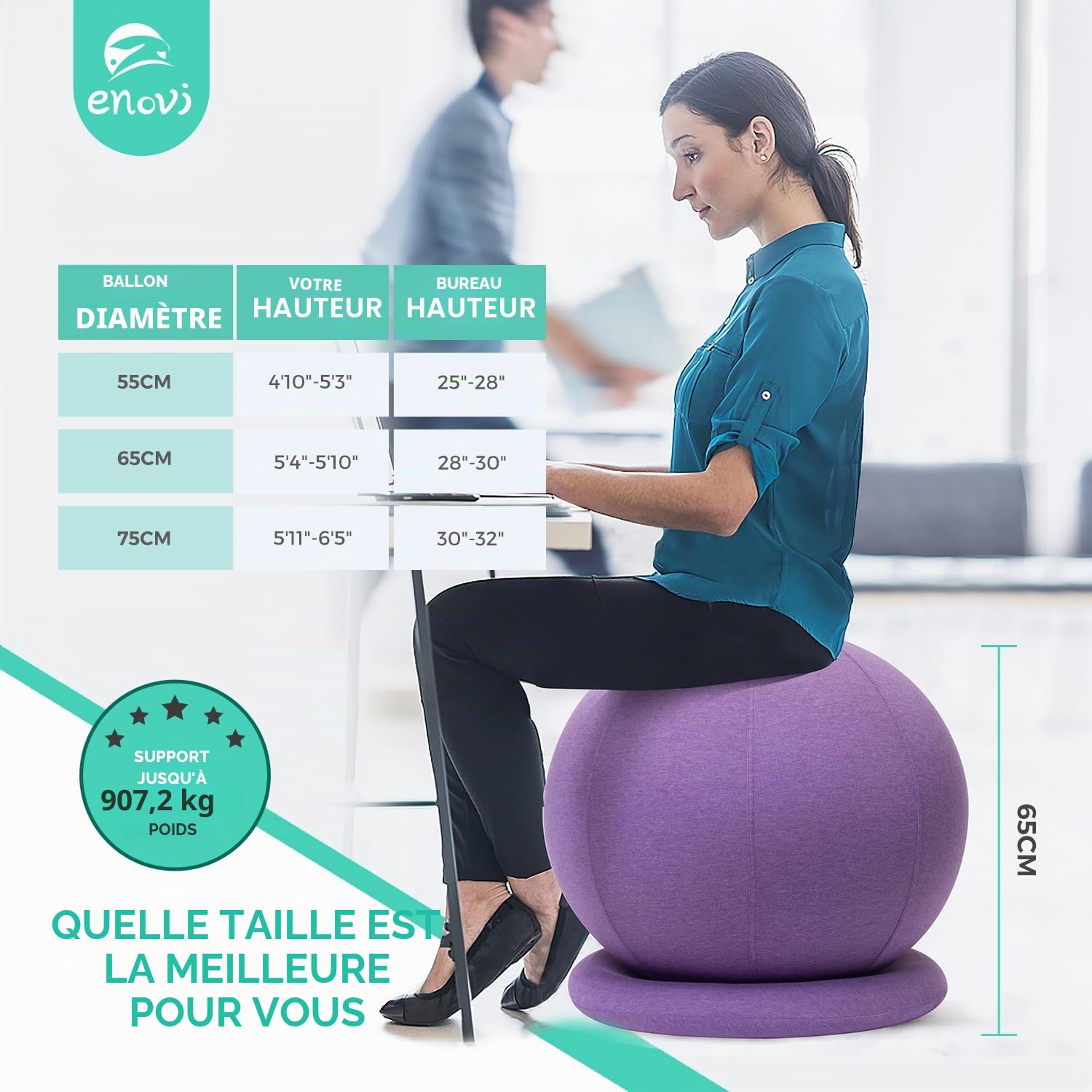 ProBalanceΩ Chaise Ballon, Ballon Siege Bureau, Ballon Grossesse Avec Housse De Protection, 65FG