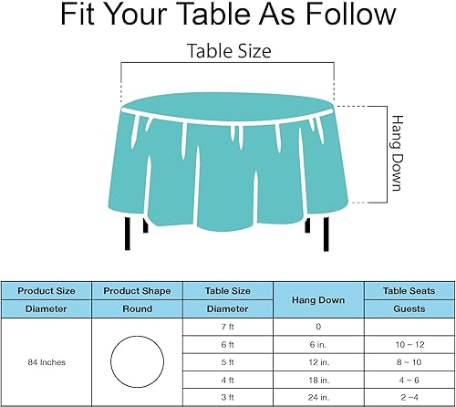 Miniatura 5 de Manteles de plástico azul aguamarina, paquete de 2 manteles desechables de 84 pulgadas, círculo, baby shower, fiestas, manteles de PEVA azul espuma