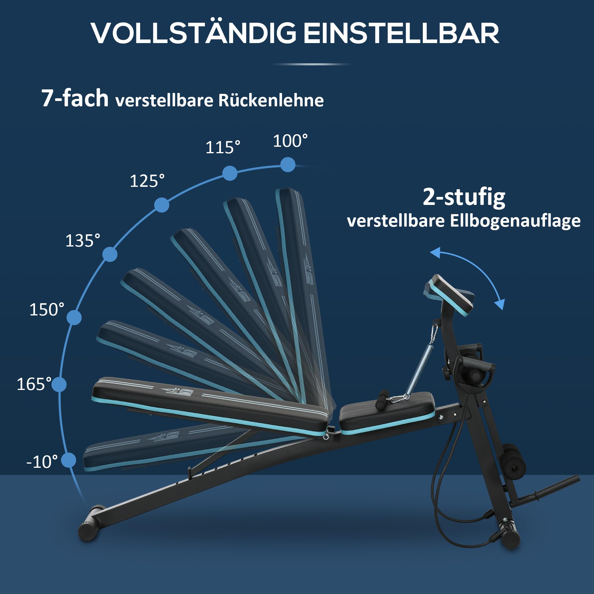 HOMCOM Hantelbank 7 fach Verstellbare Rückenlehne Klappbar bis 300 kg | Multifunktion Trainingsbank, Fitnessbank, für Zuhause, Bizeps-Curls, Langhantel, Stahl