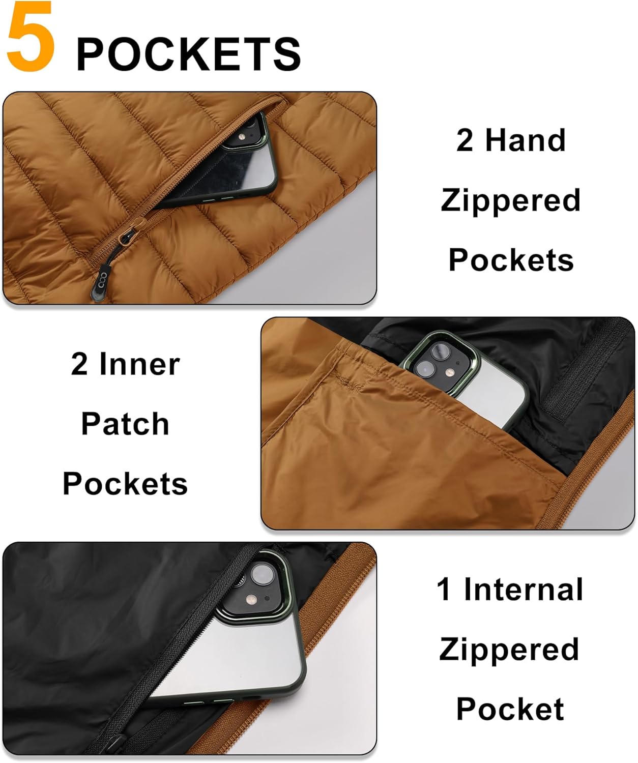 33,000ft Men's Lightweight Packable Insulated Puffer Vest Outerwear, Warm Winter Sleeveless Jacket for Golf Running