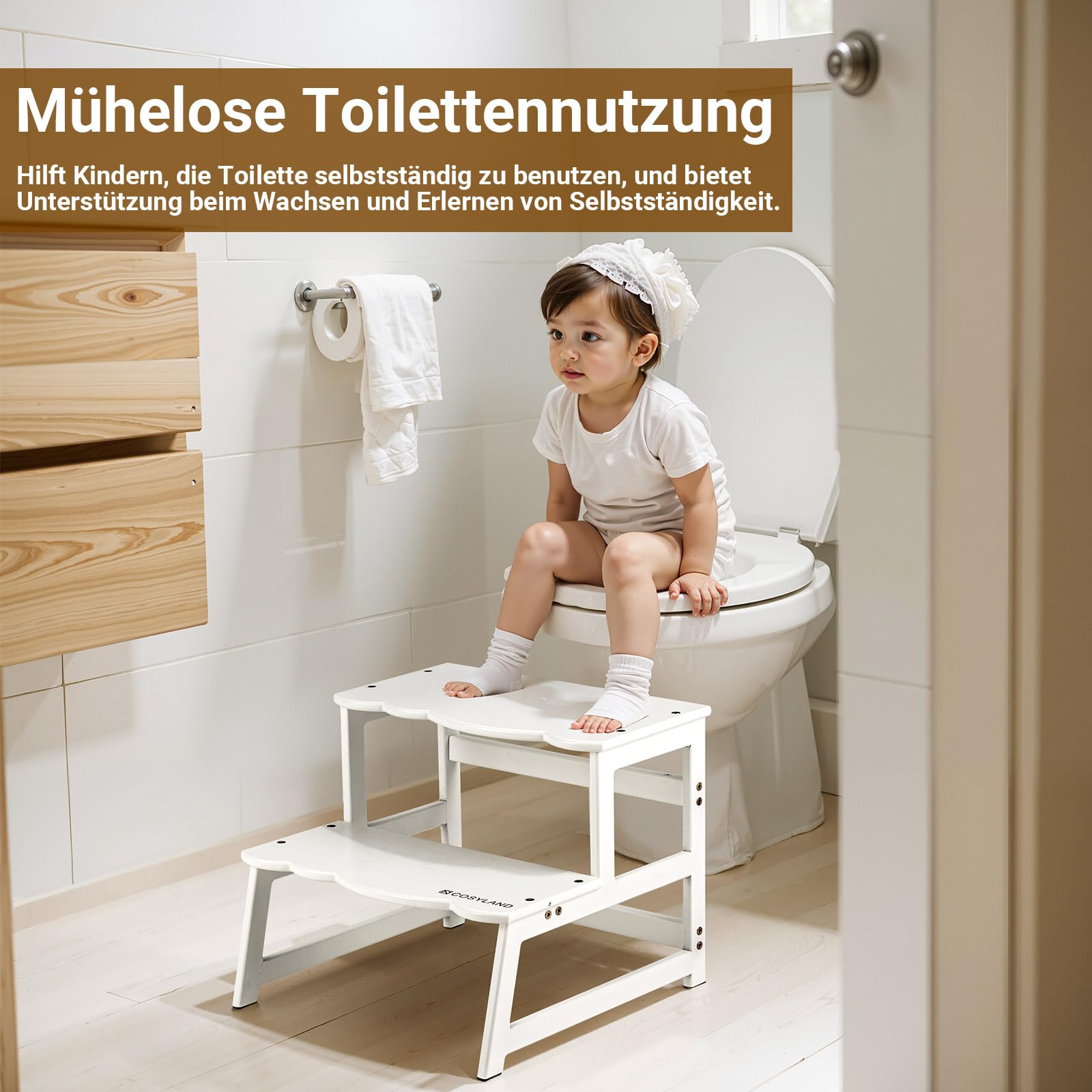 COSYLAND Lernturm ab 1 Jahr & 2 Jahre – Montessori Lernturm für Kinder – Sicherer Learning Tower & Toddler Tower mit Griffen, Anti-Rutsch & Kippschutz – Lernstuhl Kinder ab 1 Jahr, Weiß