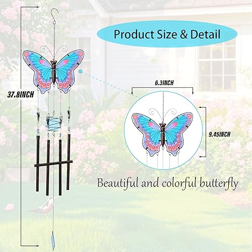 Miniatura 2 de MUMTOP Campanillas de viento de mariposa para exteriores, vitrales de viento para patio, exterior, jardín, patio, costa, ventana, decoración del