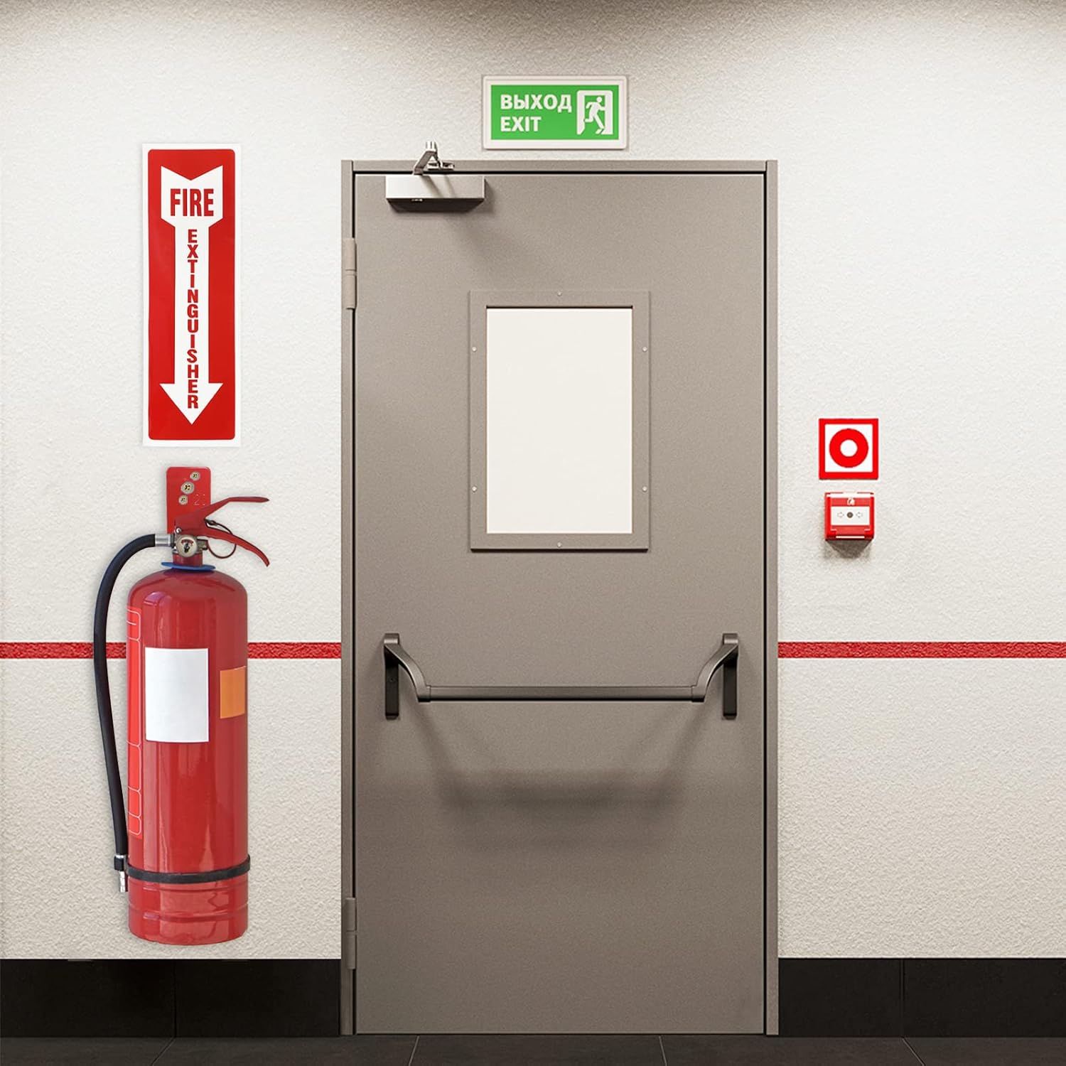 4 Pack Universal Fire Extinguisher Bracket and 4 Fire Extinguisher Safety Sticker Signs,5 to 20lb Fire Extinguisher Mount for Dry Chemical and Water Extinguishers