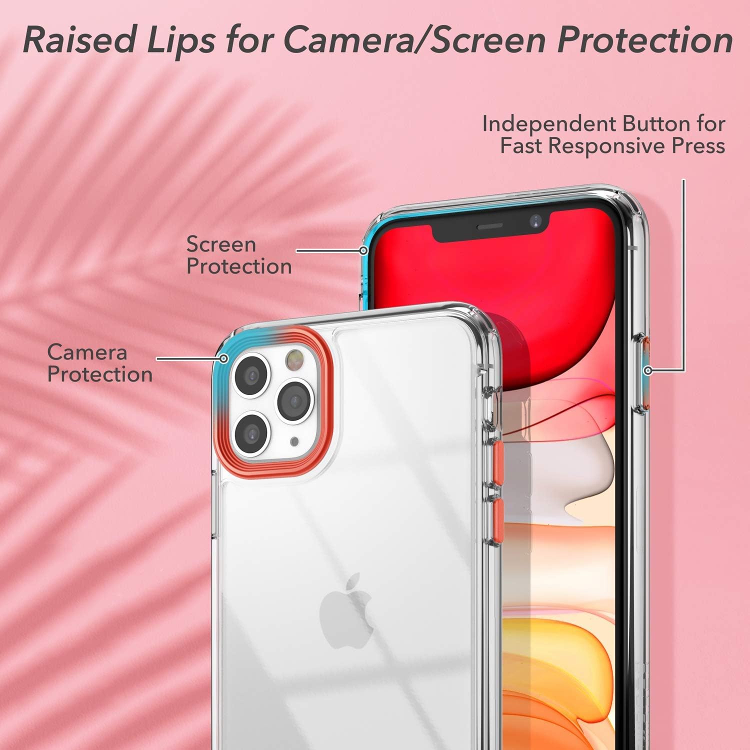 YOUMAKER [2021 Upgraded] Compatible with iPhone 11 Pro Max Case, Clear iPhone 11 Pro Max Cover Shock Absorption Phone Cases 6.5 inch - Red