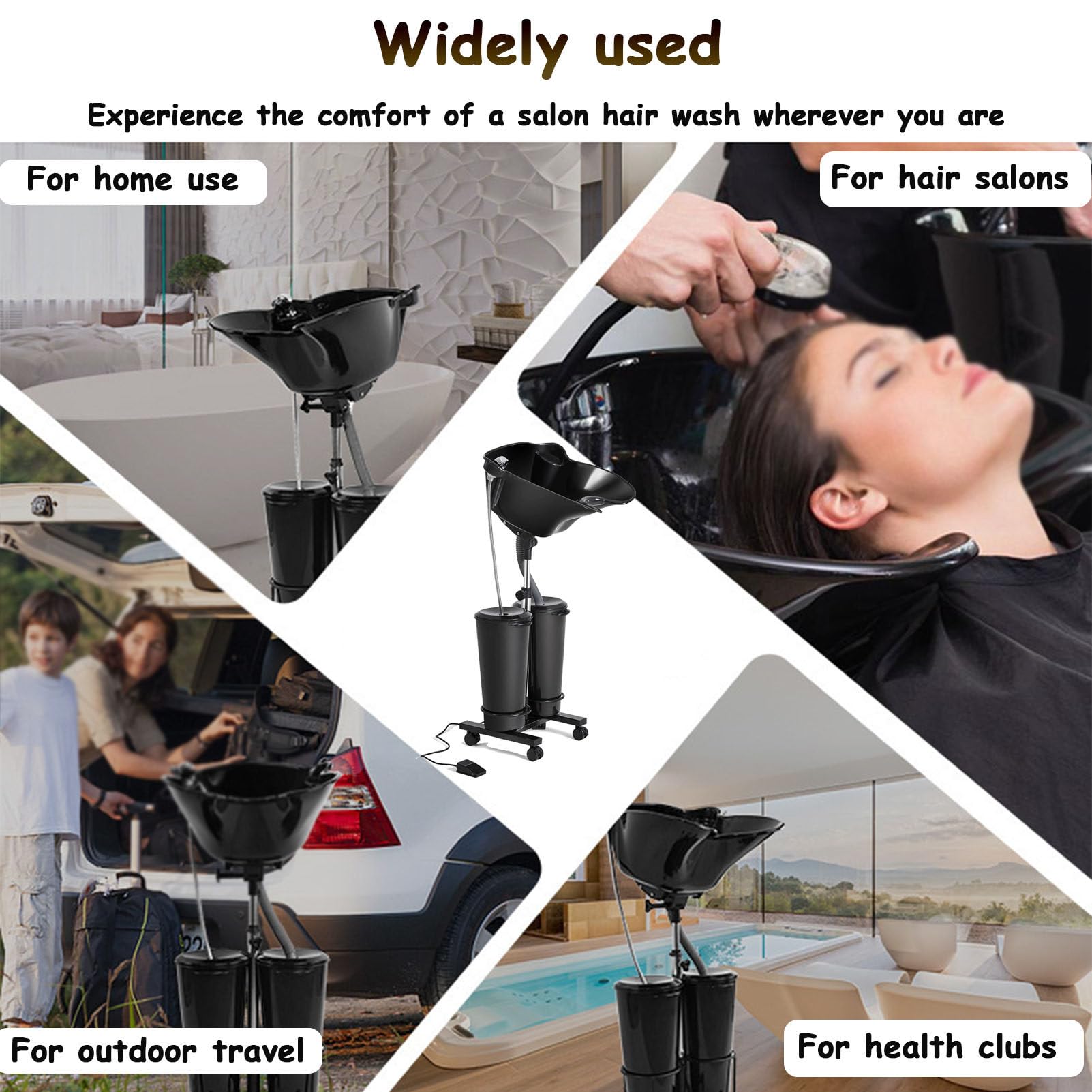 Lavabo móvil portátil para salón, lavacabezas profundo con bomba eléctrica, altura ajustable, bandejas para lavar el cabello con 2 cubos y mangueras de drenaje para niños, ancianos, maternidad,B