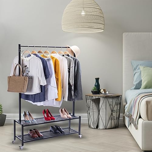 Miniatura 6 de ZCDCP Perchero para ropa de 44 pulgadas de largo x 12.6 pulgadas de ancho x 61 pulgadas de alto con parte inferior, ruedas bloqueables y ganchos