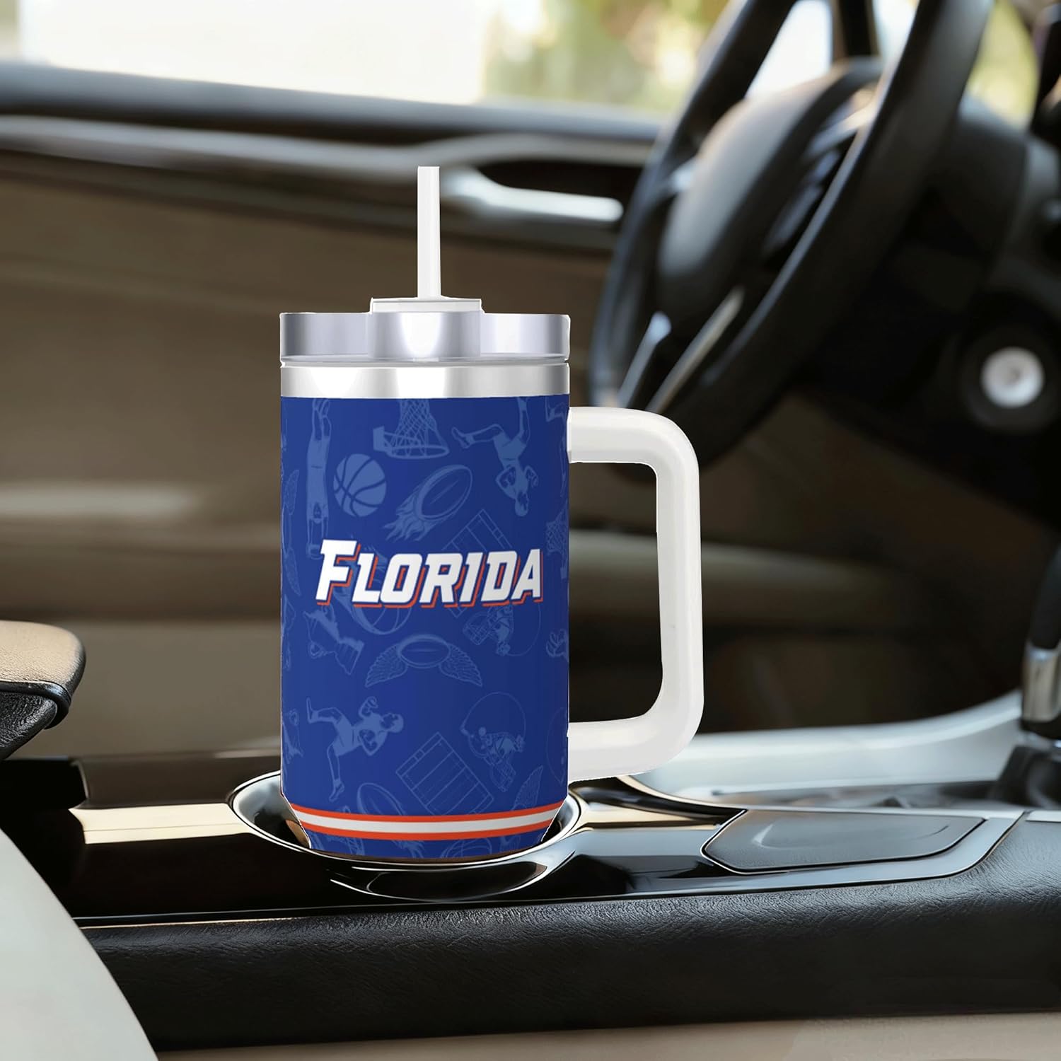 Tumbler 30oz Straight Skinny Portable Handle Car Cups With Anti slip Sleeve Straw Dust Cover,Sports Travel,Stainless Steel Insulated Gifts for Men Women Fans - Image 5