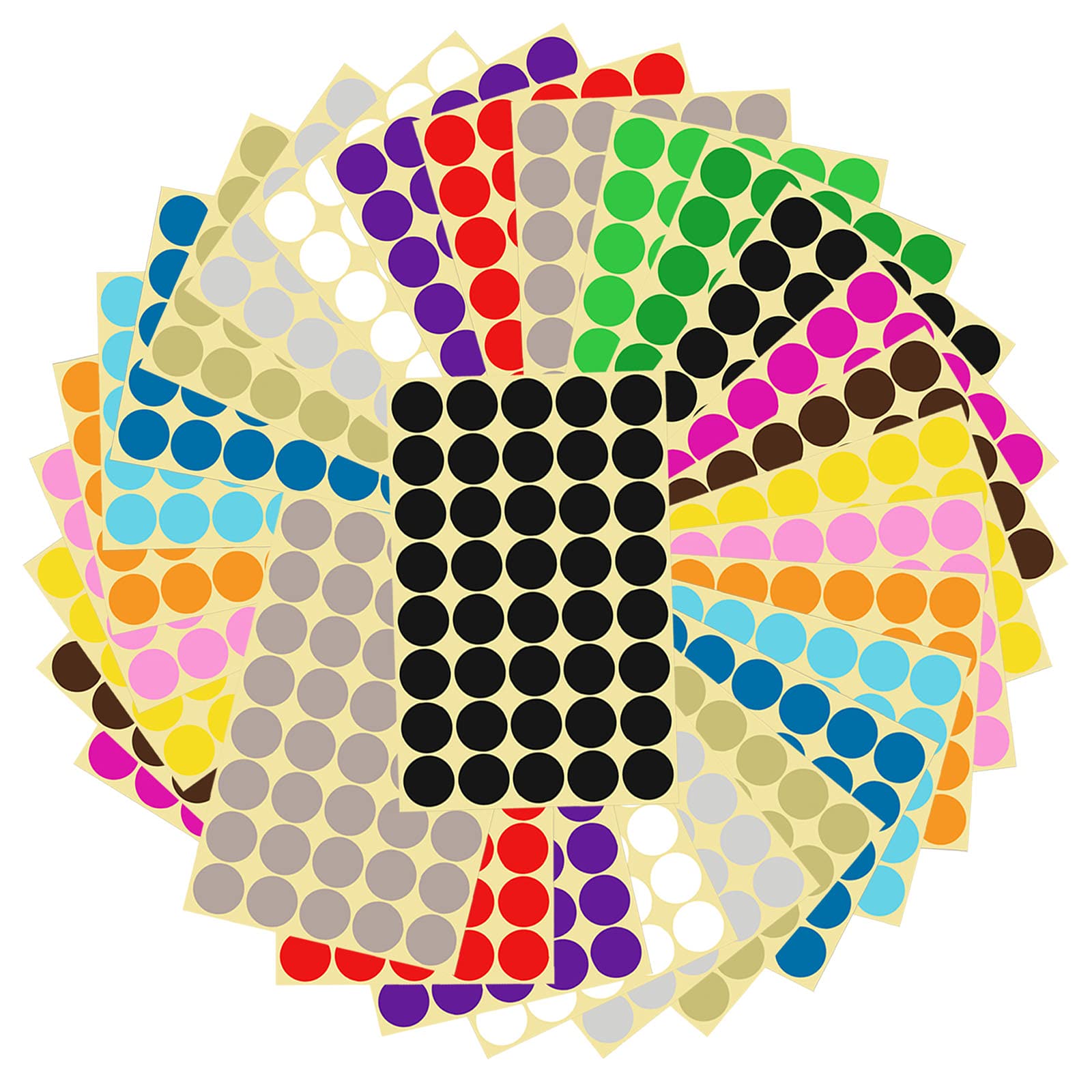 30 Sheets 25mm Sticky Dots, Round Color Coding Labels, Coloured Dot Stickers, 16 Different Assorted Colours Dot Labels, Self Adhesive Dot Stickers Used to Mark Bottles, Maps, Forms, Documents
