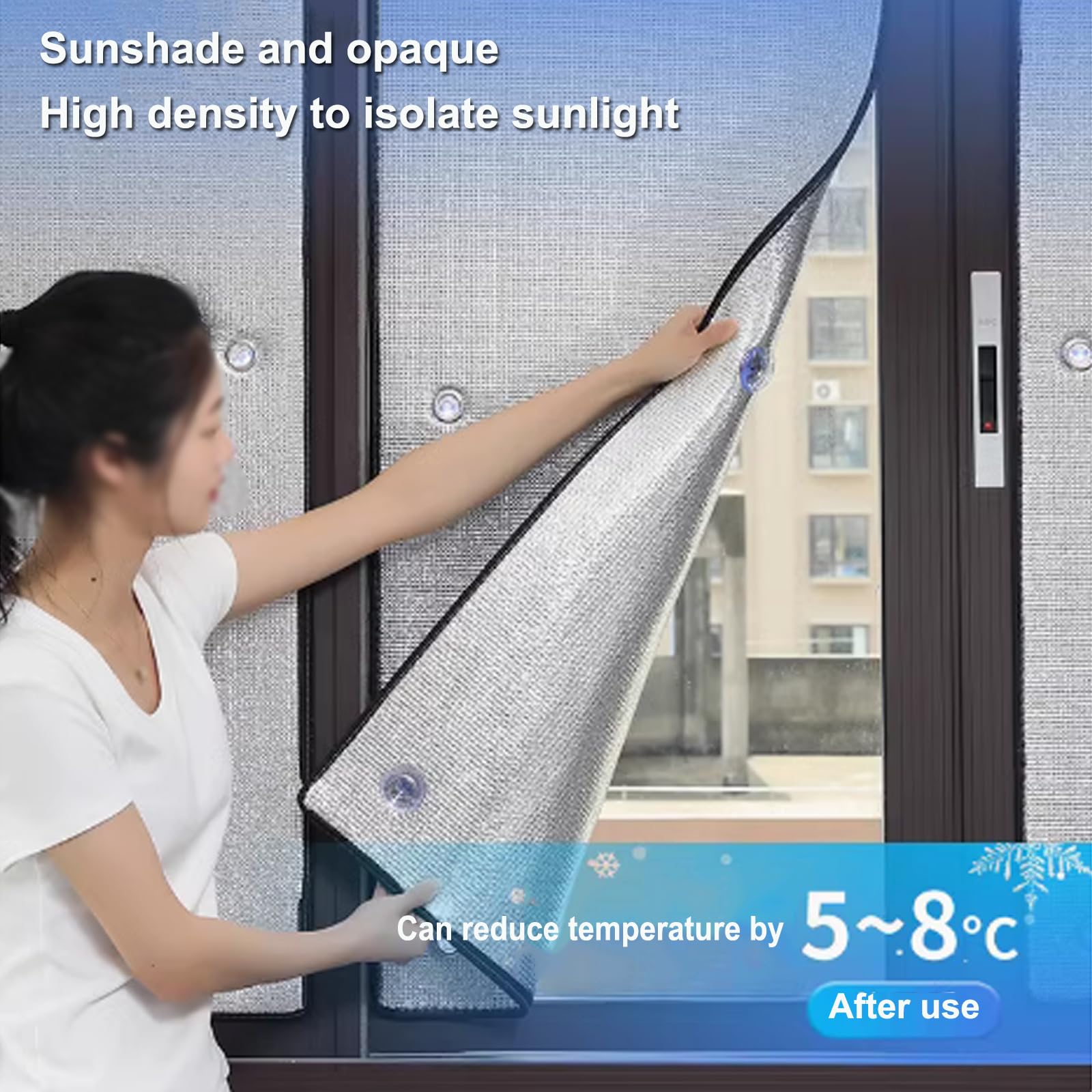 Isolierte Fensterfolie,Rückstandslose Sonnenschutz Folie,8mm Aluminisierte Wärmeschutzfolie,Wärmereflektierende Isolierfolie,Schattierungsplatte für Zuhause und das Büro (150x350cm/59 x138)