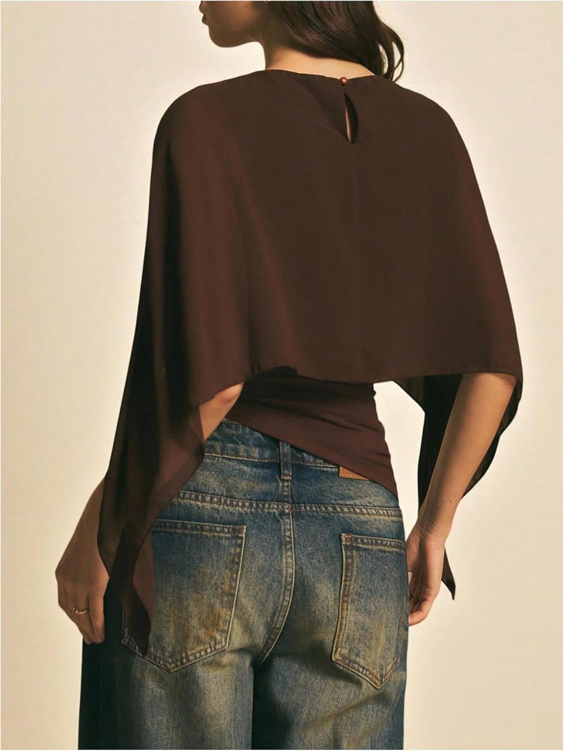 Verdusa Women's Chiffon Blouse Asymmetrical Shawl Tops Fold Over Poncho Sleeveless Going Out Top - Image 2