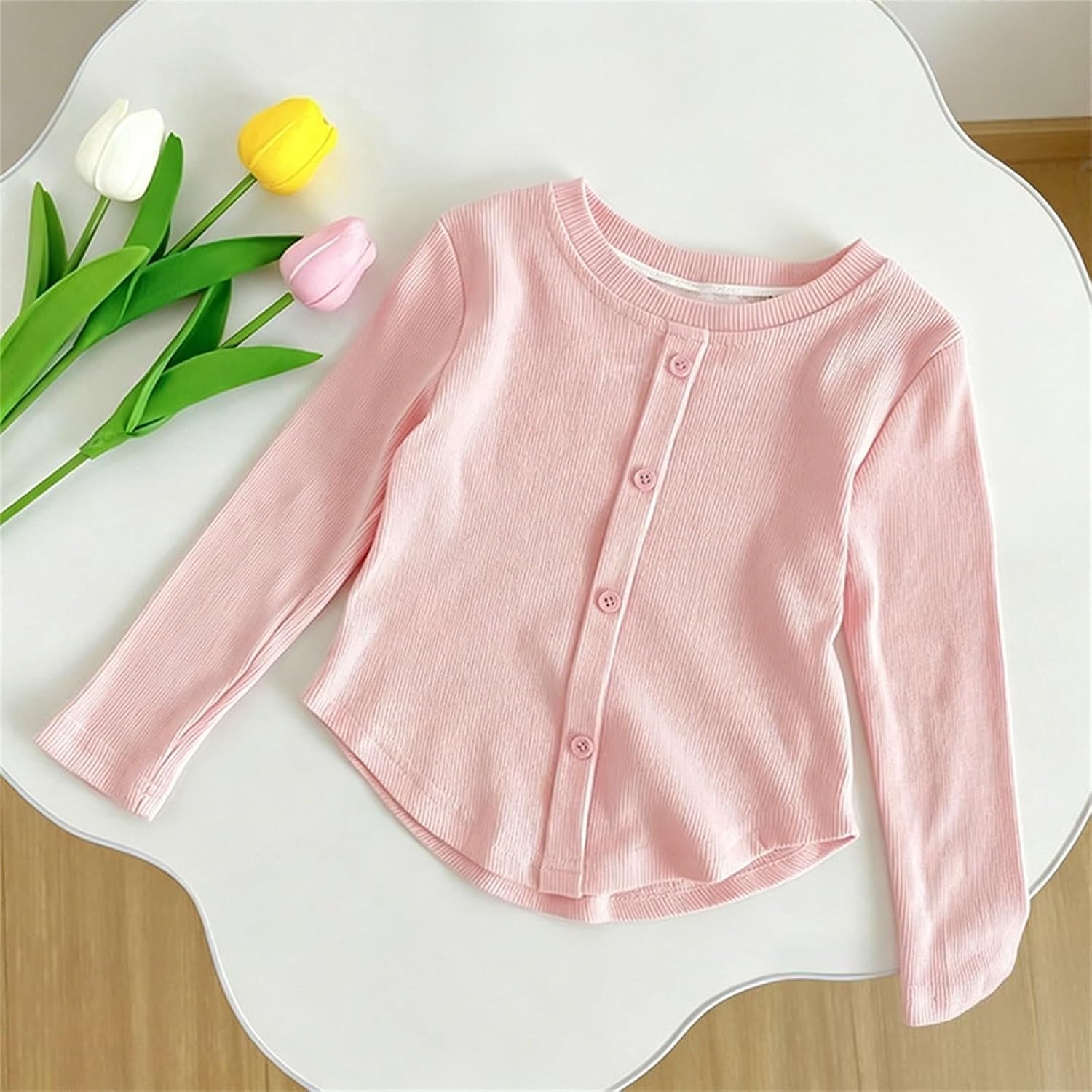 Girls Cardigan Sweater Crew Neck Button Down Basic School Uniform Knit Sweaters Teen Ribbed Long Sleeve Slim Fit Open