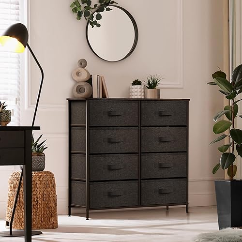 Miniatura 32 de Sorbus Cómoda con 6 cajones, unidad organizadora de pecho con marco de acero, parte superior de madera y asa, contenedores de tela fáciles de tirar