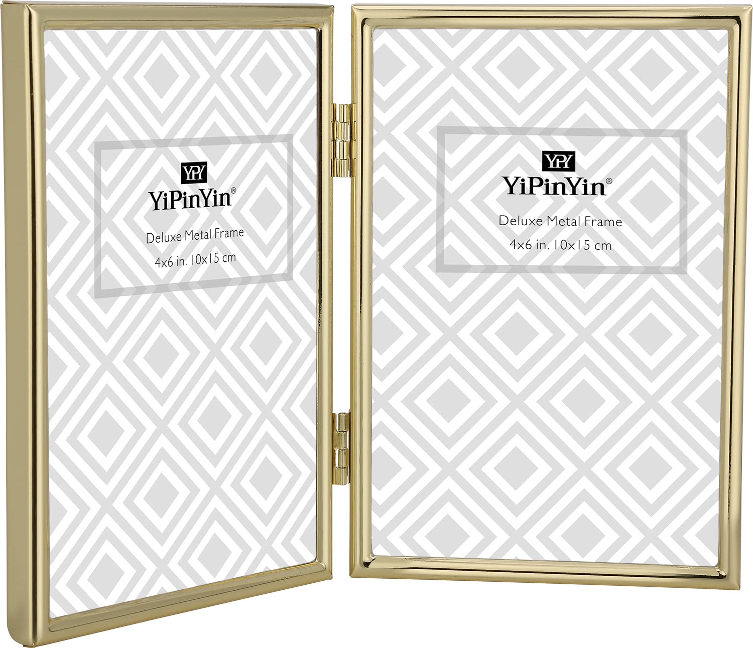 YiPinYin 4x6 Hinged Double Gold Metal Picture Frame