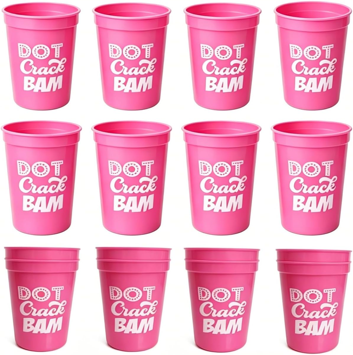 16Pcs Mahjong Plastic Cups Reusable 16oz DOT Crack BAM Party Supplies Themed Birthday Game Night (Pink)