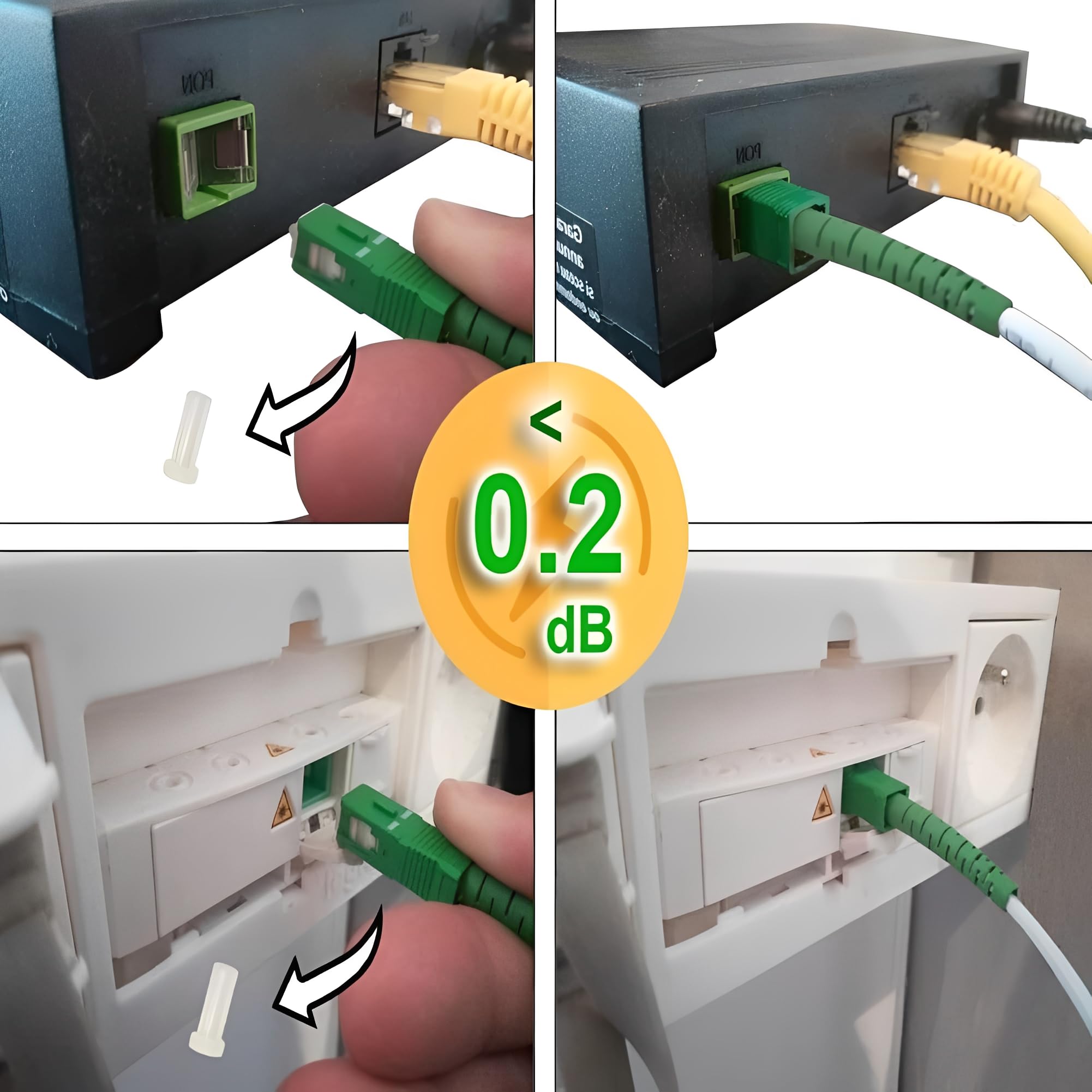 Elfcam® - Kabel światłowodowy/przedłużacz (Orange SFR Bouygues) - Pojedyncza podwiązka SC-APC do SC-APC - Wzmocniona osłona i złącze - Bardzo niezawodne straty - Biały, 15M