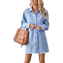 cffvdiz Womens Frayed Patchwork Denim Dress Raglan Sleeves Button Front Distressed Casual Loose A-Line Jean Dresses