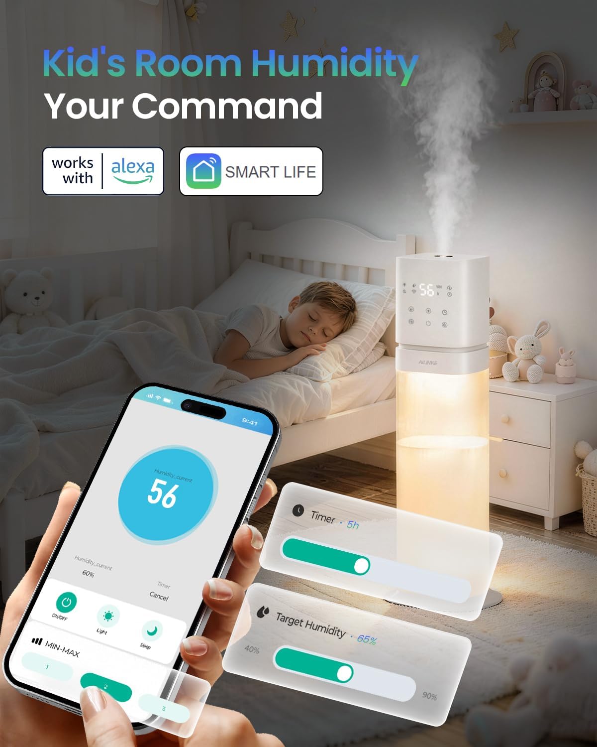 Humidifiers for Bedroom 2.1Gal/8L, Smart Humidifier for Large Room, Cool Mist Humidifiers for Home Kids Plants, Top Fill Humidifier with Extension Tube, WIFI APP & Voice Control, White 4 71T2gkYub3L. AC SL1500