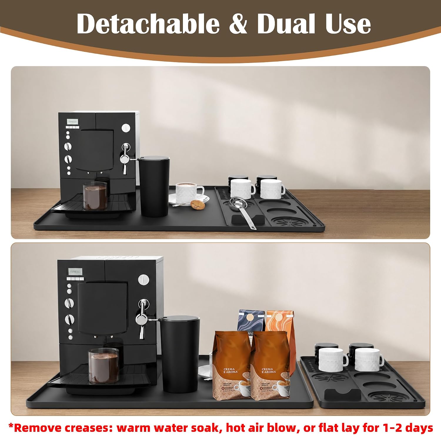 YOYOUTH Silicone Coffee Mat, Coffee Bar Mat, 24 x 16 Inch, Black