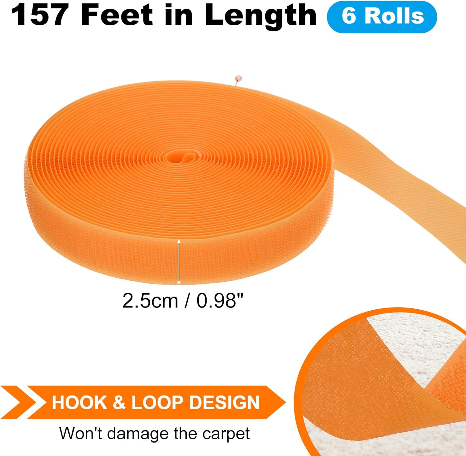 PATIKIL 6 Rolls 157Ft Carpet Marker Strips, Nylon Floor Tape for Areas and Flow Line Up for Classroom, Social Distance, Office, Orange