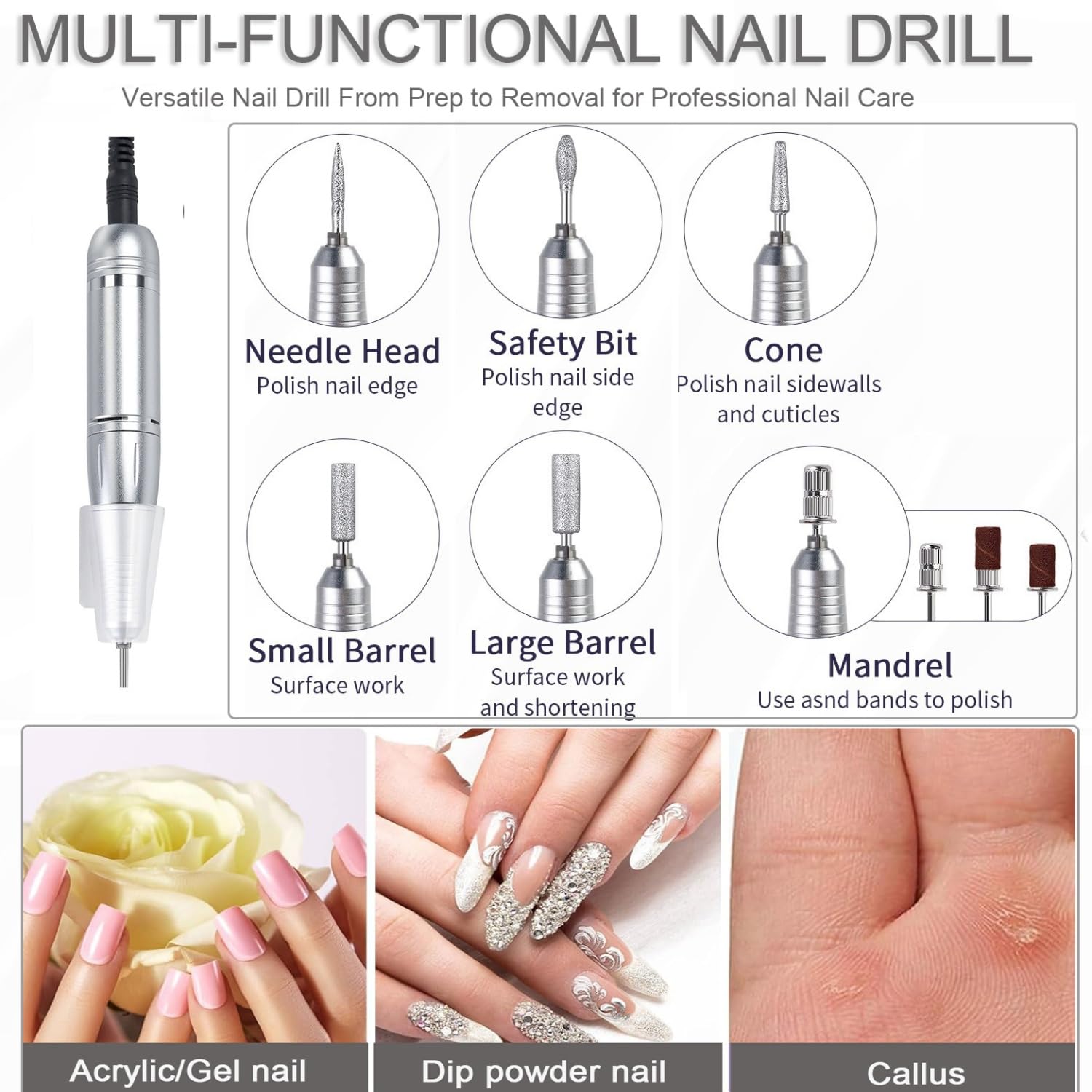 Torno de Uñas Eléctrico Profesional, Recargable 45000RPM Lima Electrica Uñas Sin Cable Portátil con Pantalla LCD para Uñas de Cristal, Uñas de Gel, Manicura y Pedicura-Pink