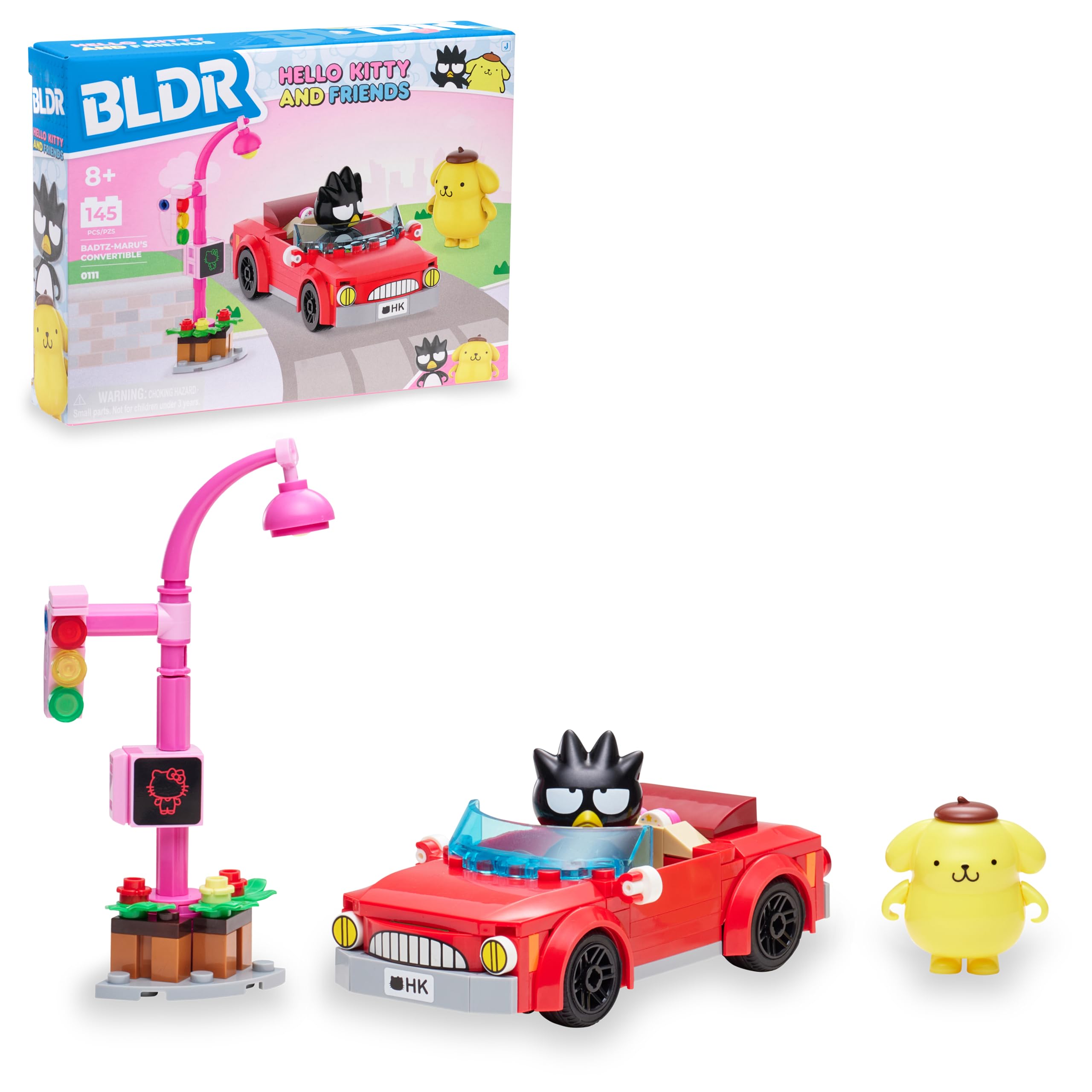 bldr hello kitty and friends badtz-marus convertible building set 0111 with badtz-maru and pompompurin minifigures - for kids and sanrio fans ages 8