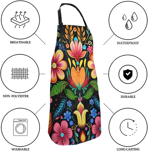 Miniatura 6 de Kawani Delantal de artista colorido pintura artística delantal ajustable con 2 bolsillos delantal floral mexicano para mujeres hombres cocina pintura