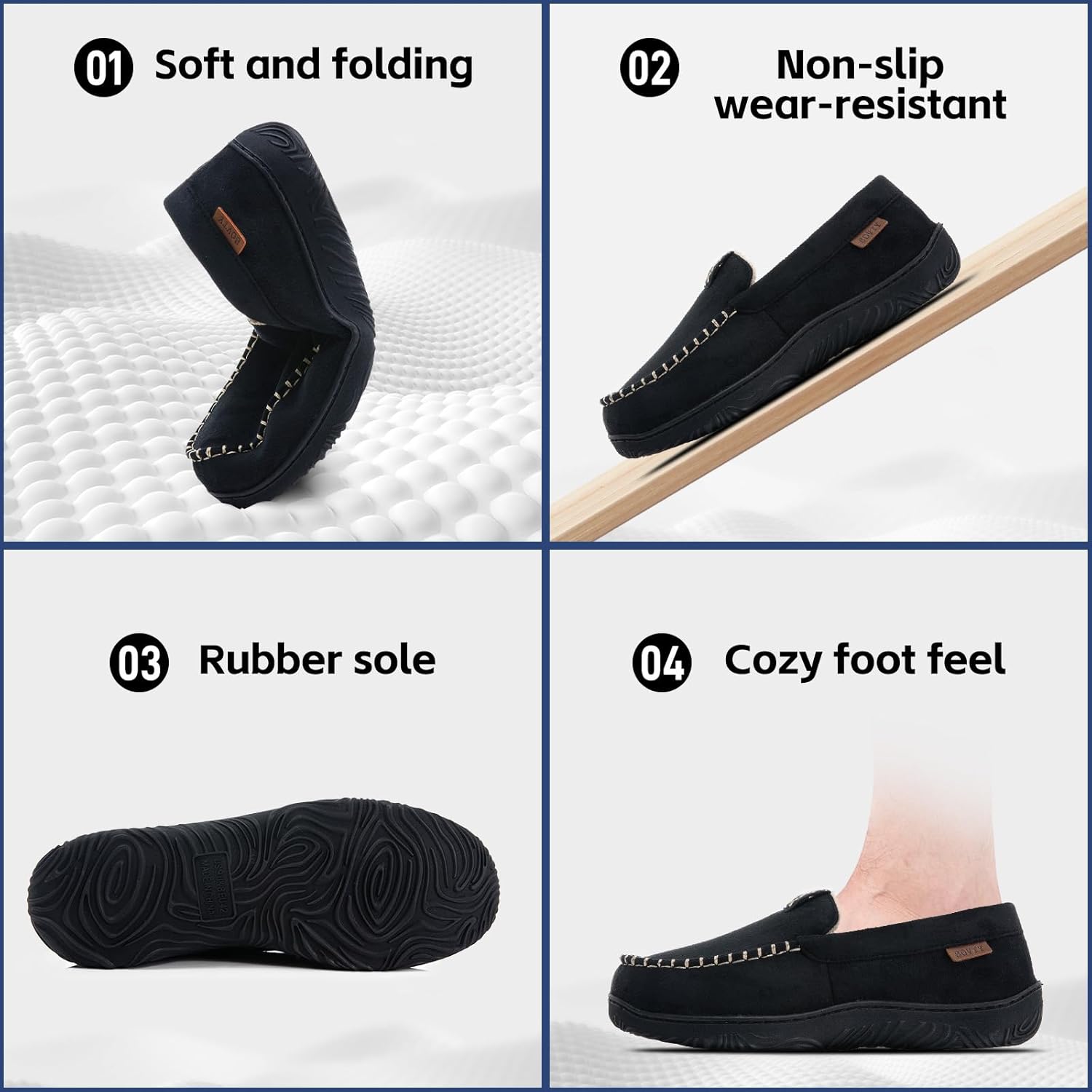 House Slippers for Men Moccasins - Memory Foam&Warm Plush Indoor Outdoor Slip-on Loafers - Image 6