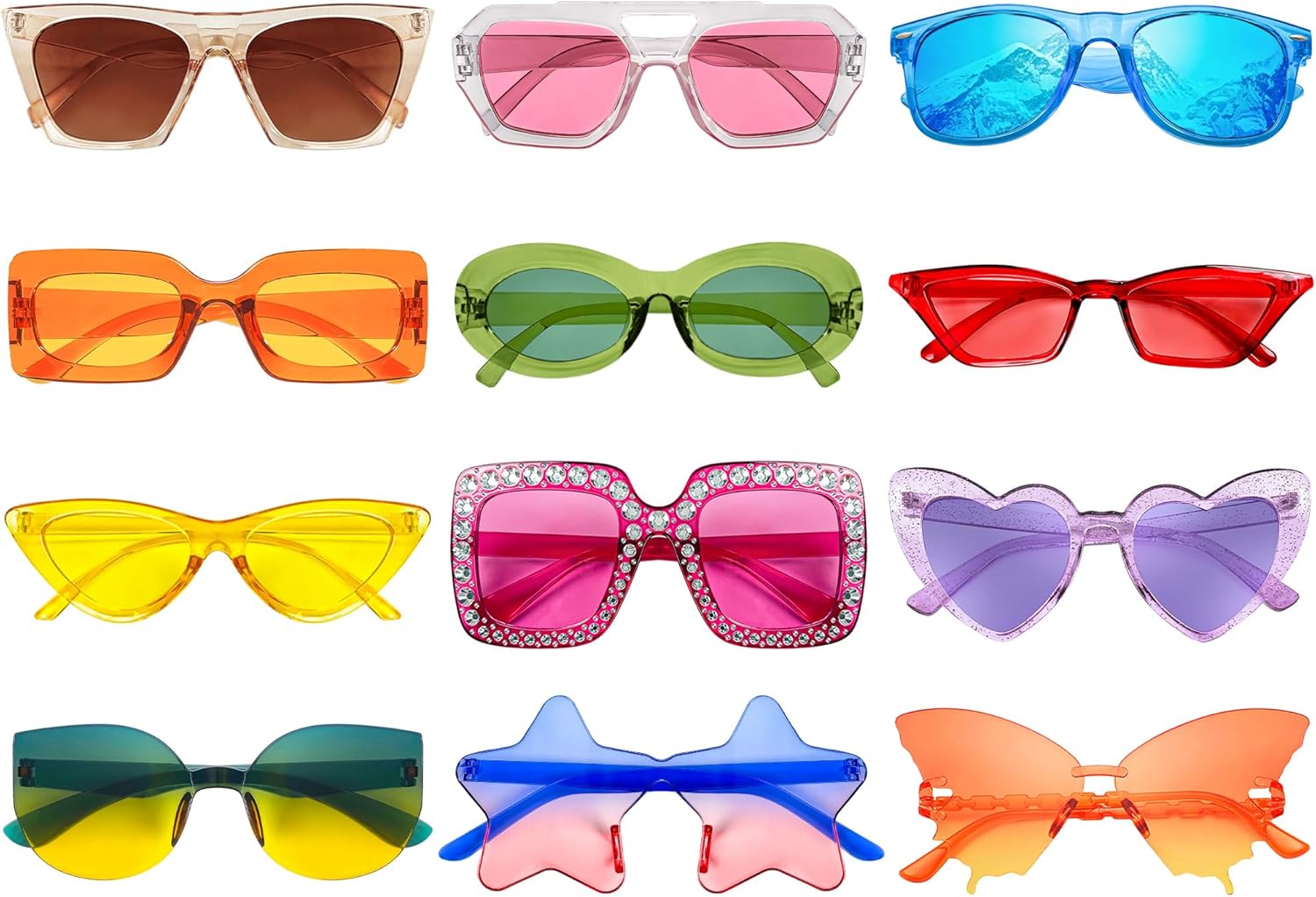Matcheck 12 Mixed Style Sunglasses Classic Retro Colored Party Glasses Multicolors Costume Bulk Eyeglasses Unisex Adult