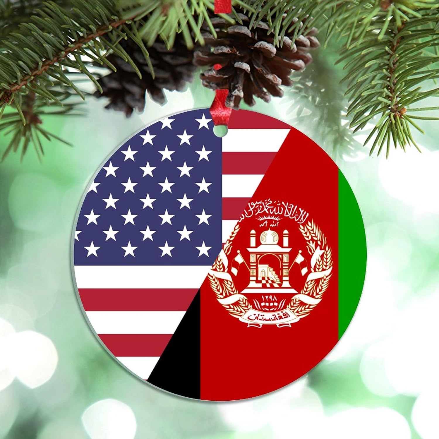 United Stand with Afghanistan Christmas Ornament 2023 American and Afghanistan Flag Christmas Decorations for Tree Acrylic Country City Novelty Gifts for Holiday Pendants 3 Inch image 4