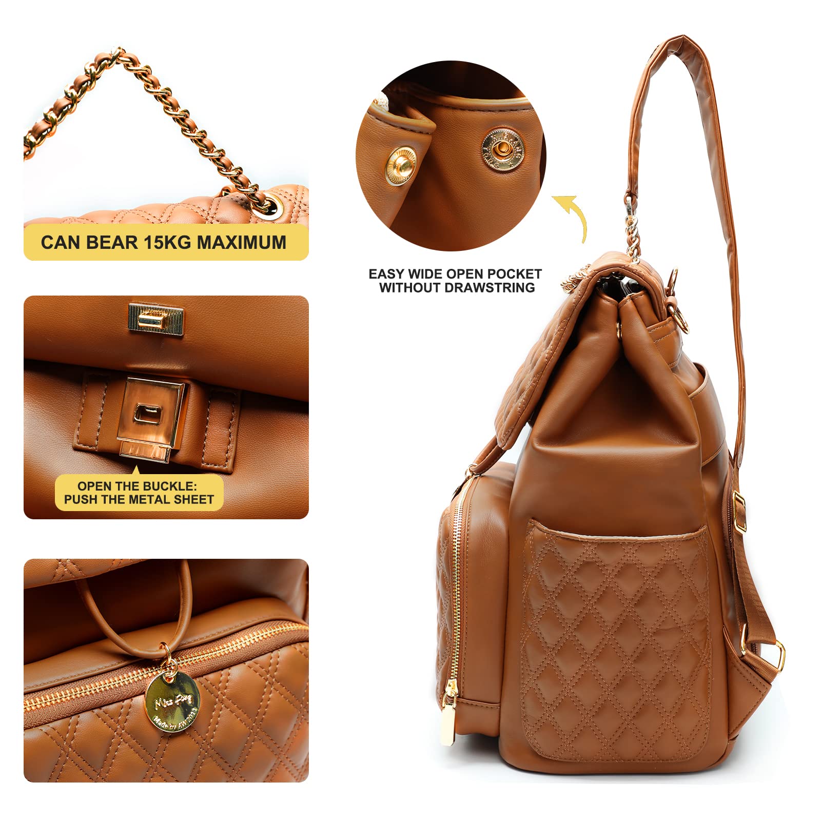 Miss Fongdiaper Bag Backpack Leather Diaper Bag With Changing Pad