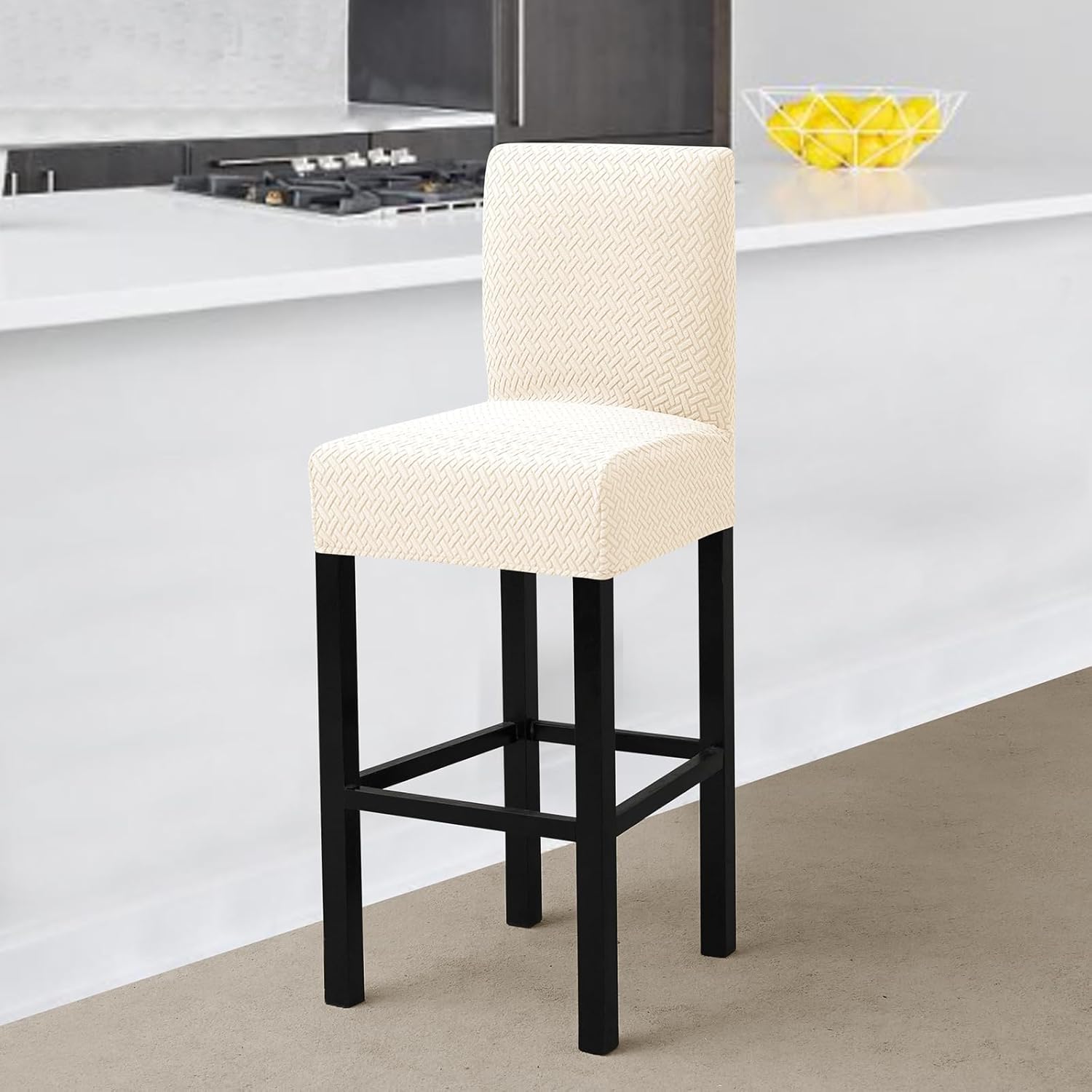 Gollense Bar Stool Covers Set of 4 Stretch Jacquard Barstool Slipcovers Washable Dining Chair Seat Covers with Back Removable Pub Counter Tall Chair Protectors for Kitchen Island Chairs (Beige)
