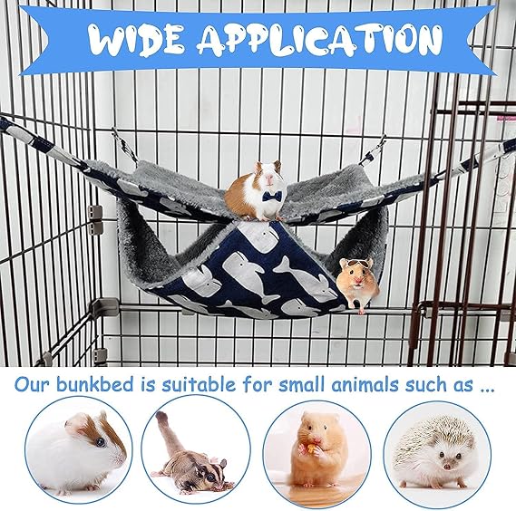 Pet Cage Hammock, 2-Layer Hamster Hanging Bed Plush Sugar Glider Cage Chinchilla Swing Nest Guinea Pig Nap Sack Warm Ferrets Hideout Accessories Toy for Small Animals Rat Rabbit Squirrel (S-Whale)