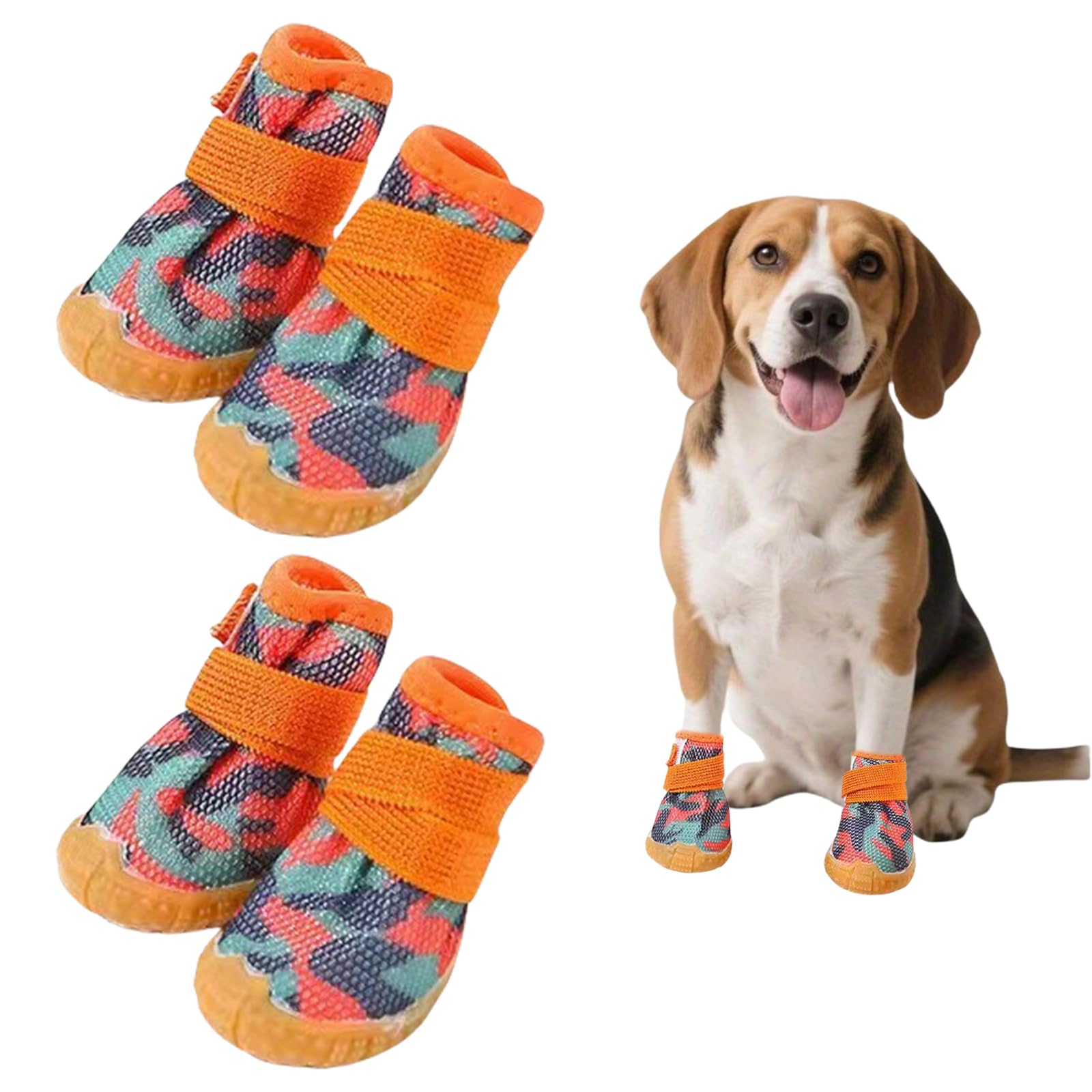 Dog Boots Paw Protector, 4 Pcs Breathable Mesh Summer Dog Shoes Soft Anti-Slip Pet Boots for Small Dogs Hot Pavement Outdoor Walking (Orange, XS)
