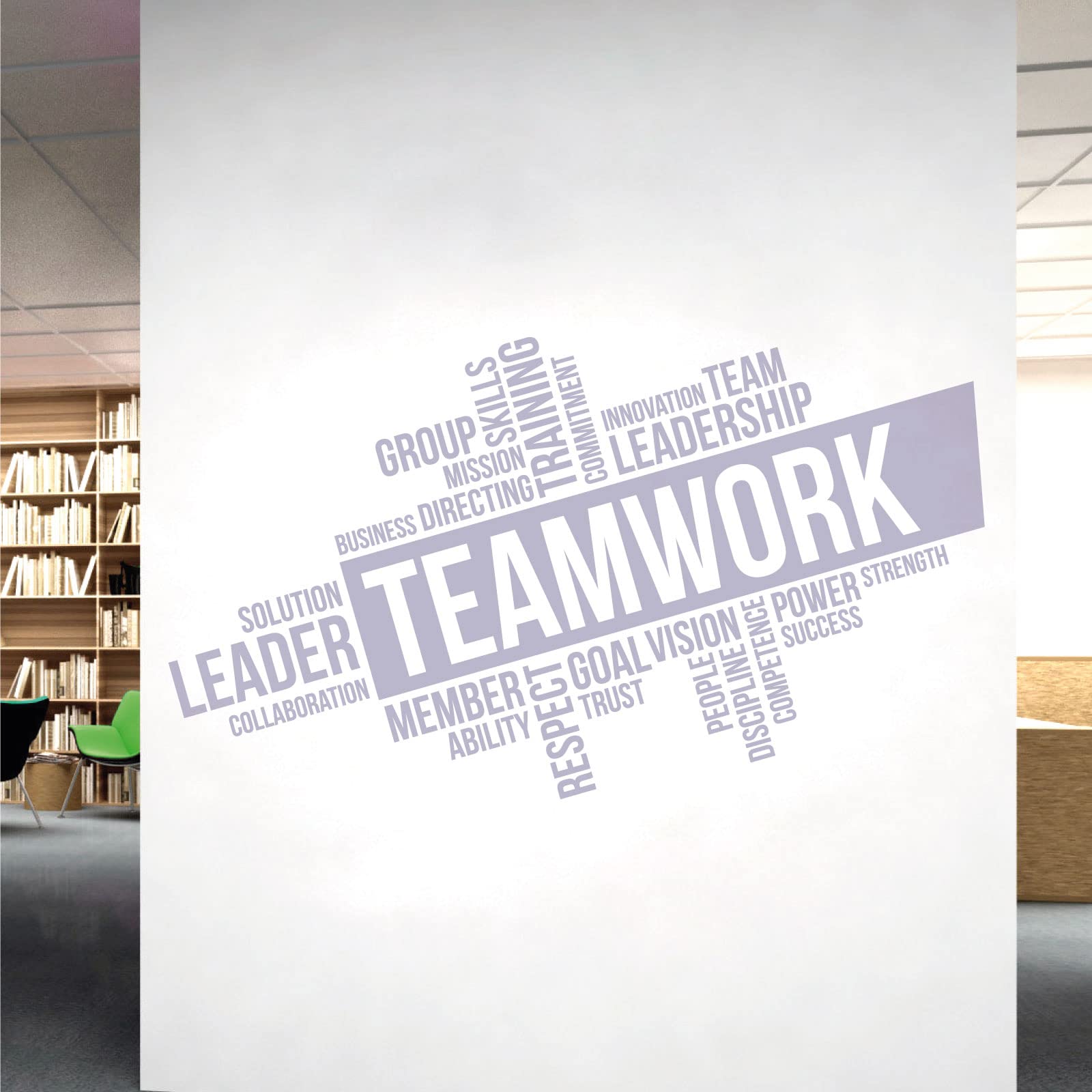 Corporate Wall Art Sticker - Teamwork, Leadership, Training, Skills Goal, Respect... - Company Office, Conference Room [Large] [Light Grey]
