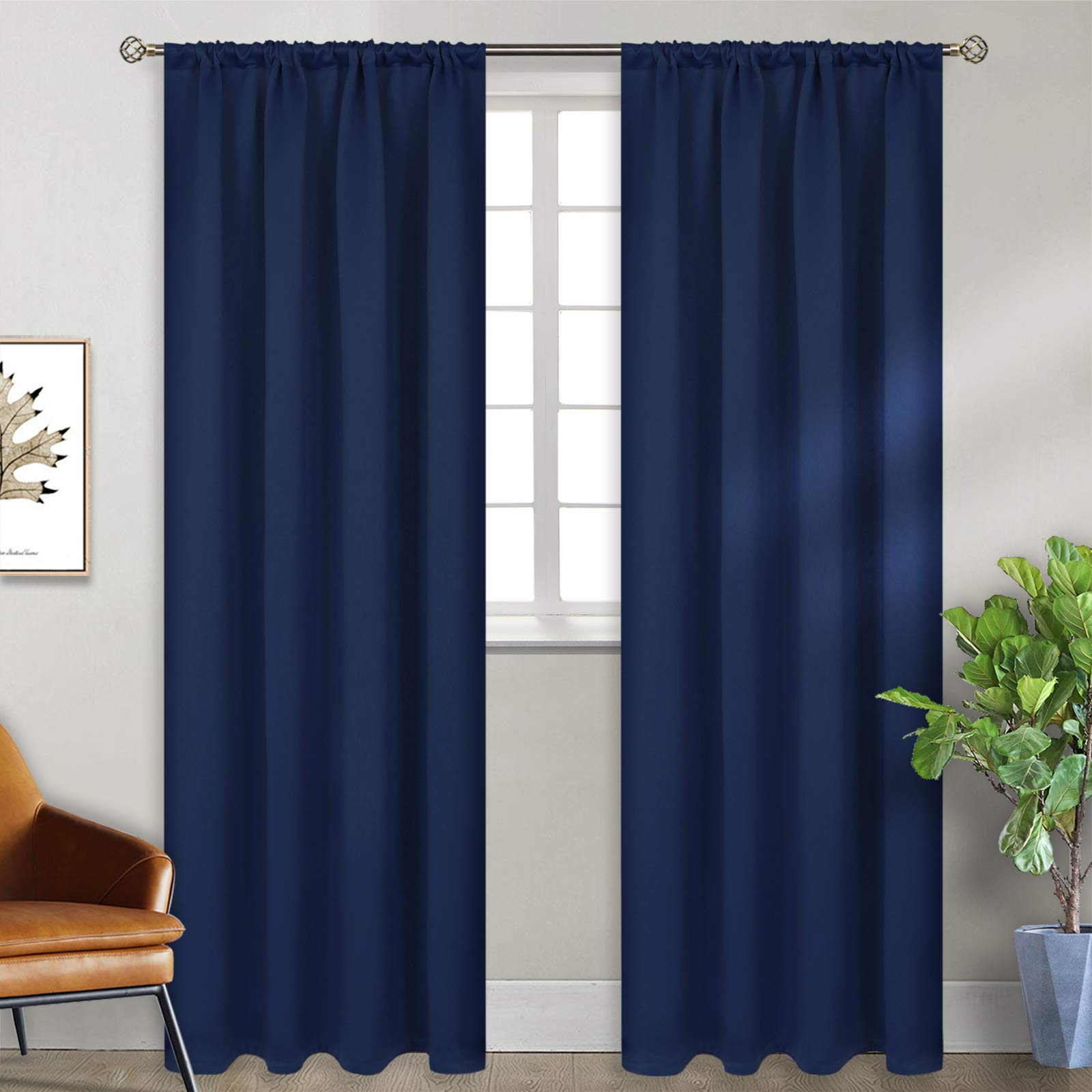 BGment Blackout Curtains 90 Inch Length for Bedroom - Navy Blue Thermal Insulated Drapes with Rod Pocket Darkening Privacy for Living Room Windows, 2