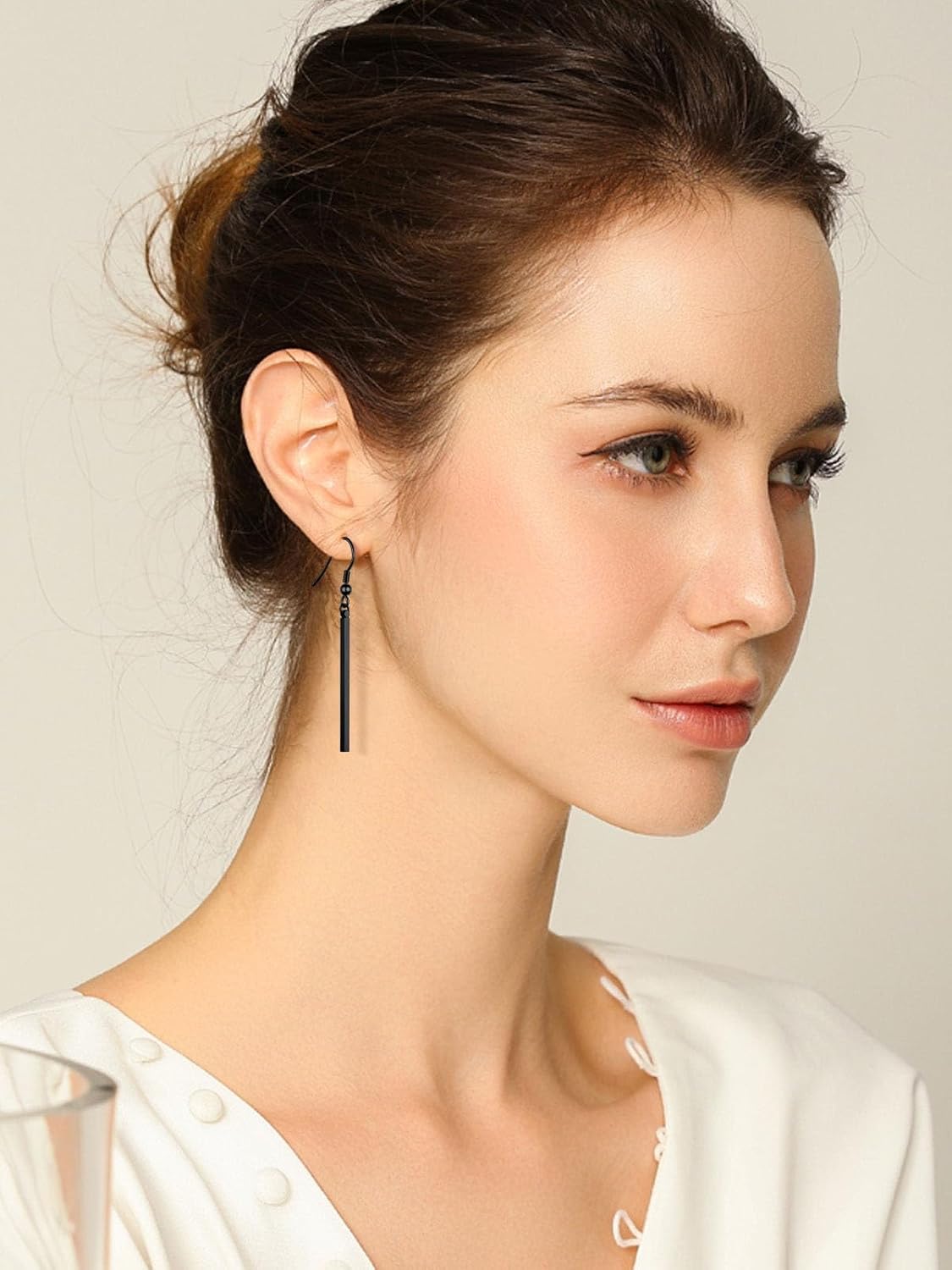 FindChic Stainless Steel Bar Drop Earrings 18K Gold Plated Thin Flat Geometric Round/Stick/Rectangle Pierced Linear Hypoallergenic Dangle Earrings for Women - Image 2