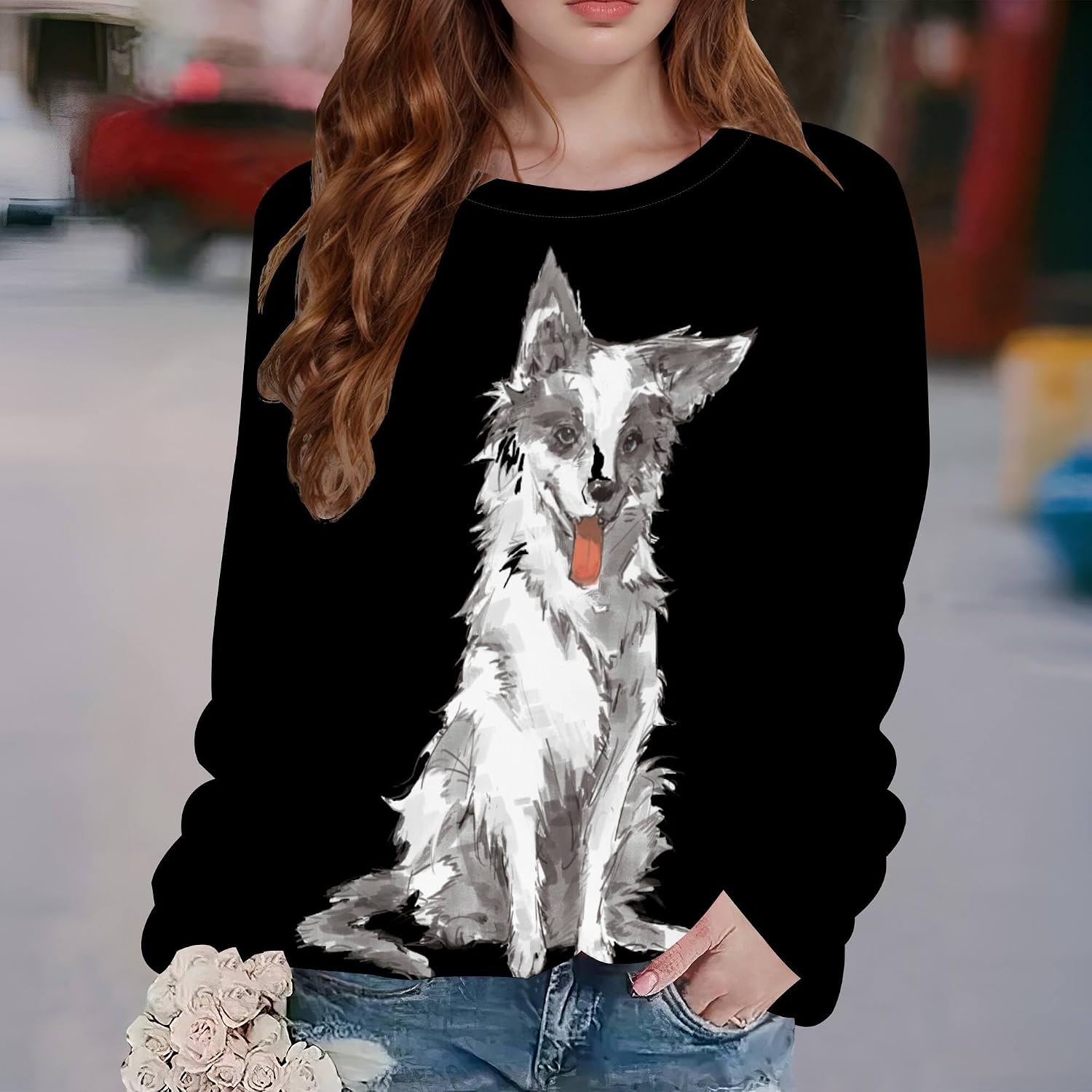 BIVENANT Dog Sweatshirts for Women Funny Graphic Print Sweatshirt Long Sleeve Cute Pullover Tops Fall Casusl Loose Hoodies