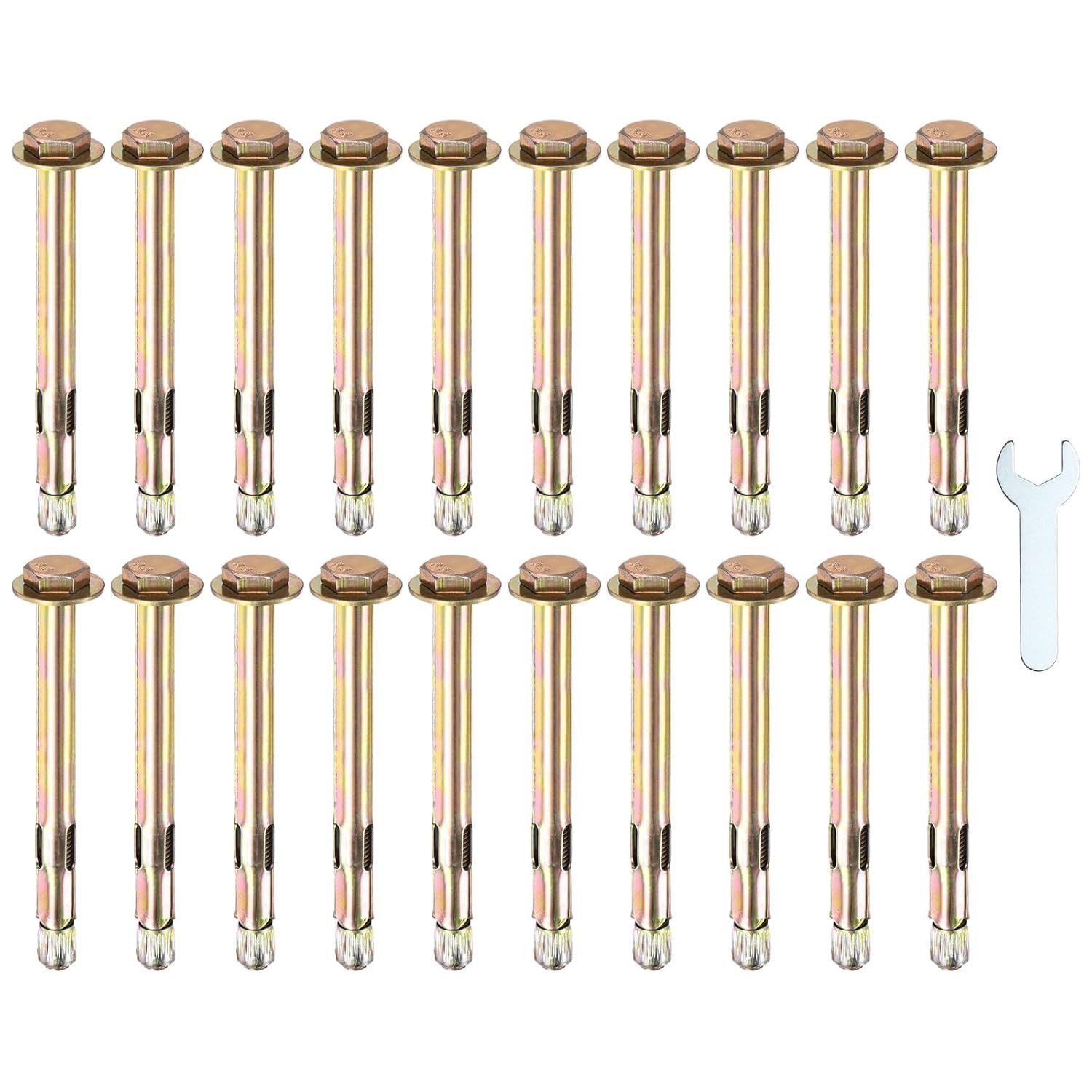 M METERXITY 20-Pack Hex Expansion Bolt, M8x100mm Colored Galvanized Iron-Carbon Steel External Hex Expansion Bolts W/ 14mm Wrench, Anti-Corrosion Metal Bolt for Concrete/Dry Brick/Block Walls