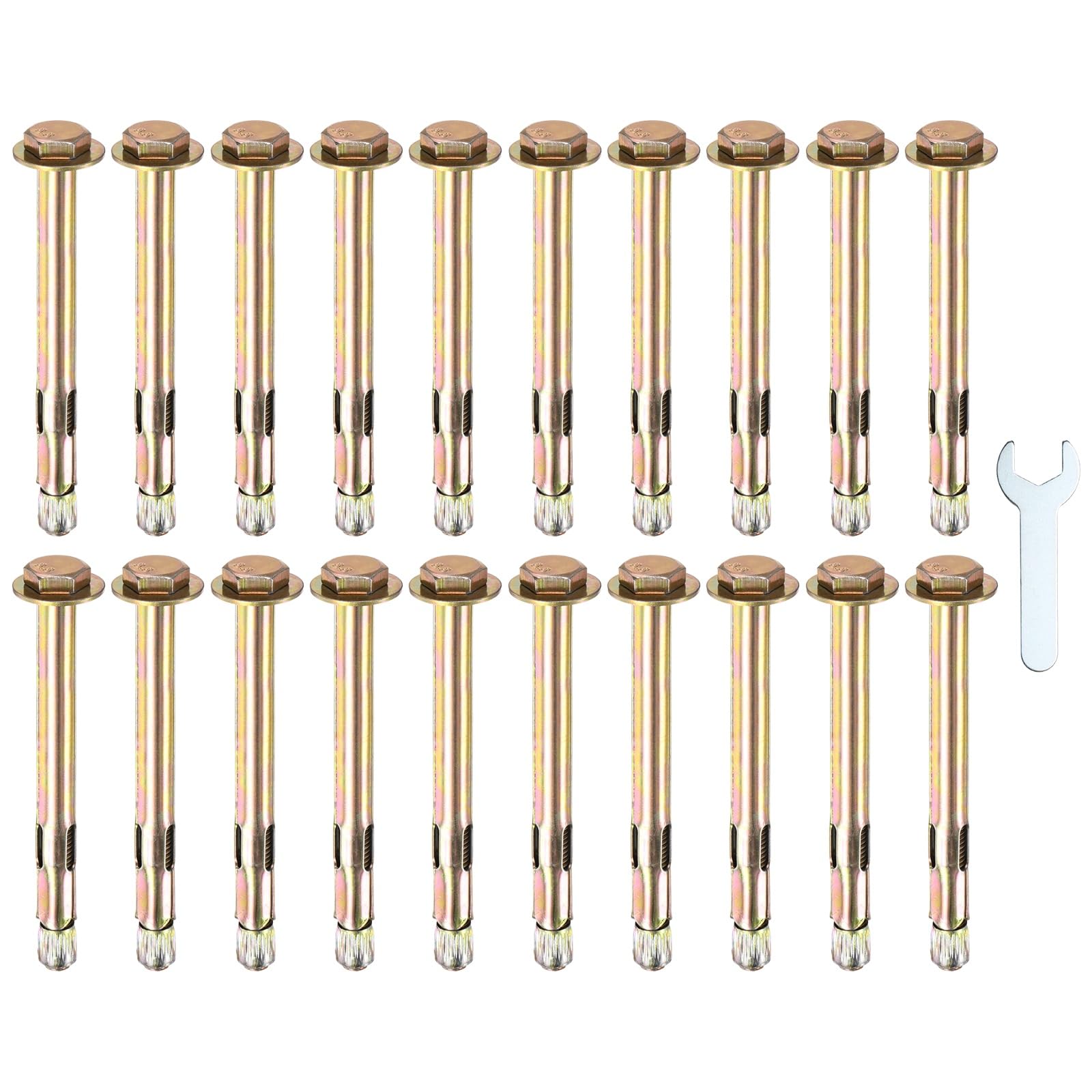 M METERXITY 20-Pack Hex Expansion Bolt, M8x100mm Colored Galvanized Iron-Carbon Steel External Hex Expansion Bolts W/ 14mm Wrench, Anti-Corrosion Metal Bolt for Concrete/Dry Brick/Block Walls